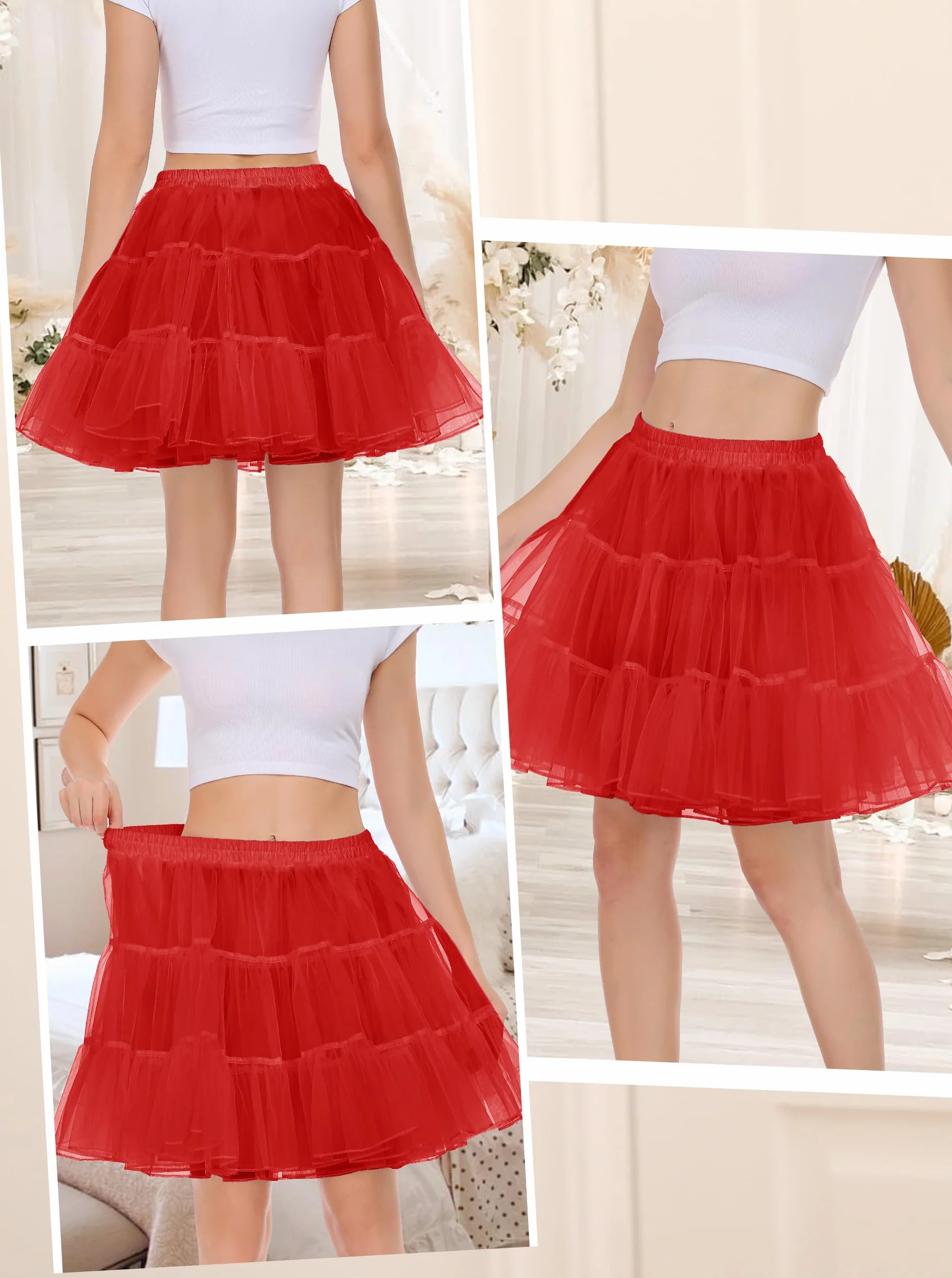 Wikoan Damska spódnica tiulowa, krótka halka, halka, spódnica, krynolina, na lata 50., rockabilly, halka, sukienka wieczorowa, sukienka dla panny młodej, S-XXL