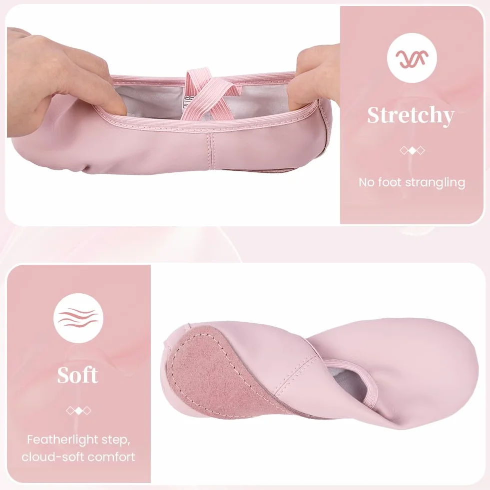 Buty baletowe dla dziewczynek – lekkie buty baletowe ze skórzaną podeszwą, różowe buty gimnastyczne dla dzieci z elastycznymi, skrzyżowanymi paskami, odpowiednie do jogi, baletu, tańca
