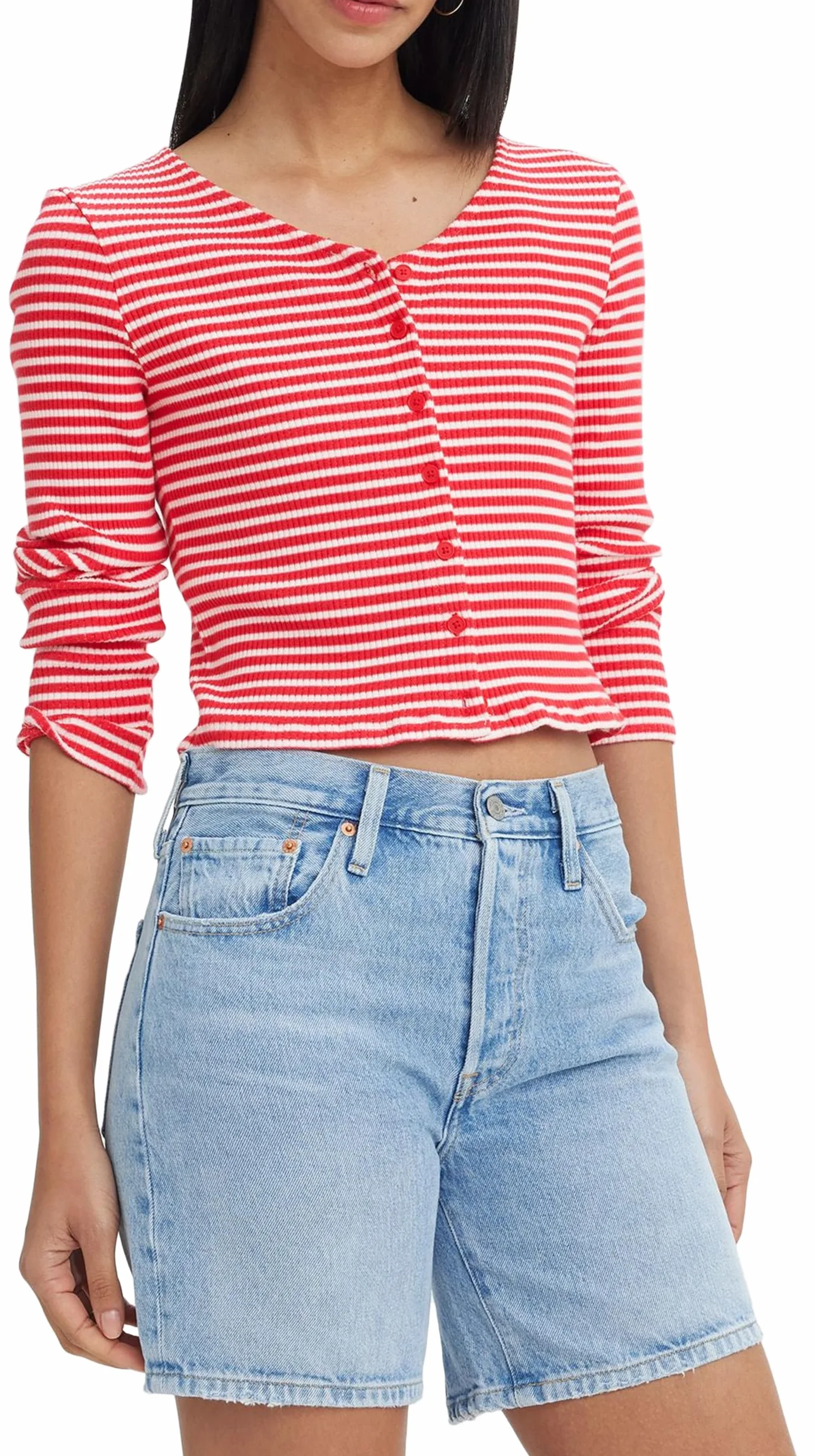 Levi's 501 Mid Thigh Shorts - 501 Mid THIGH SHORT MED INDIGO - WORN IN Kobiety