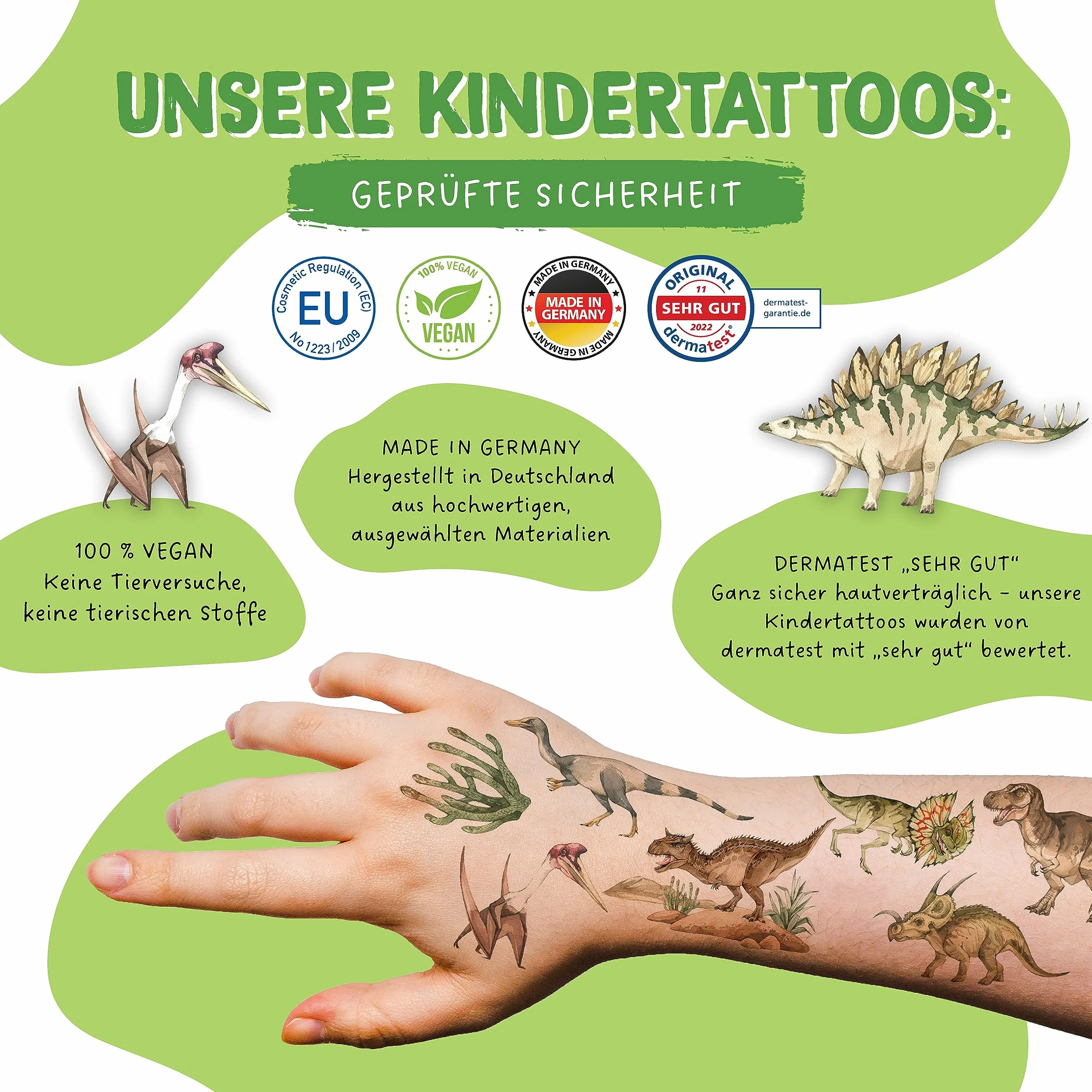 Papierdrachen 100 wyjątkowo przyjaznych dla skóry tatuaży dziecięcych - tatuaże świat dinozaurów - dla dzieci - dla chłopców i dziewczynek - sprawdzone i wyprodukowane w Niemczech - zestaw 27