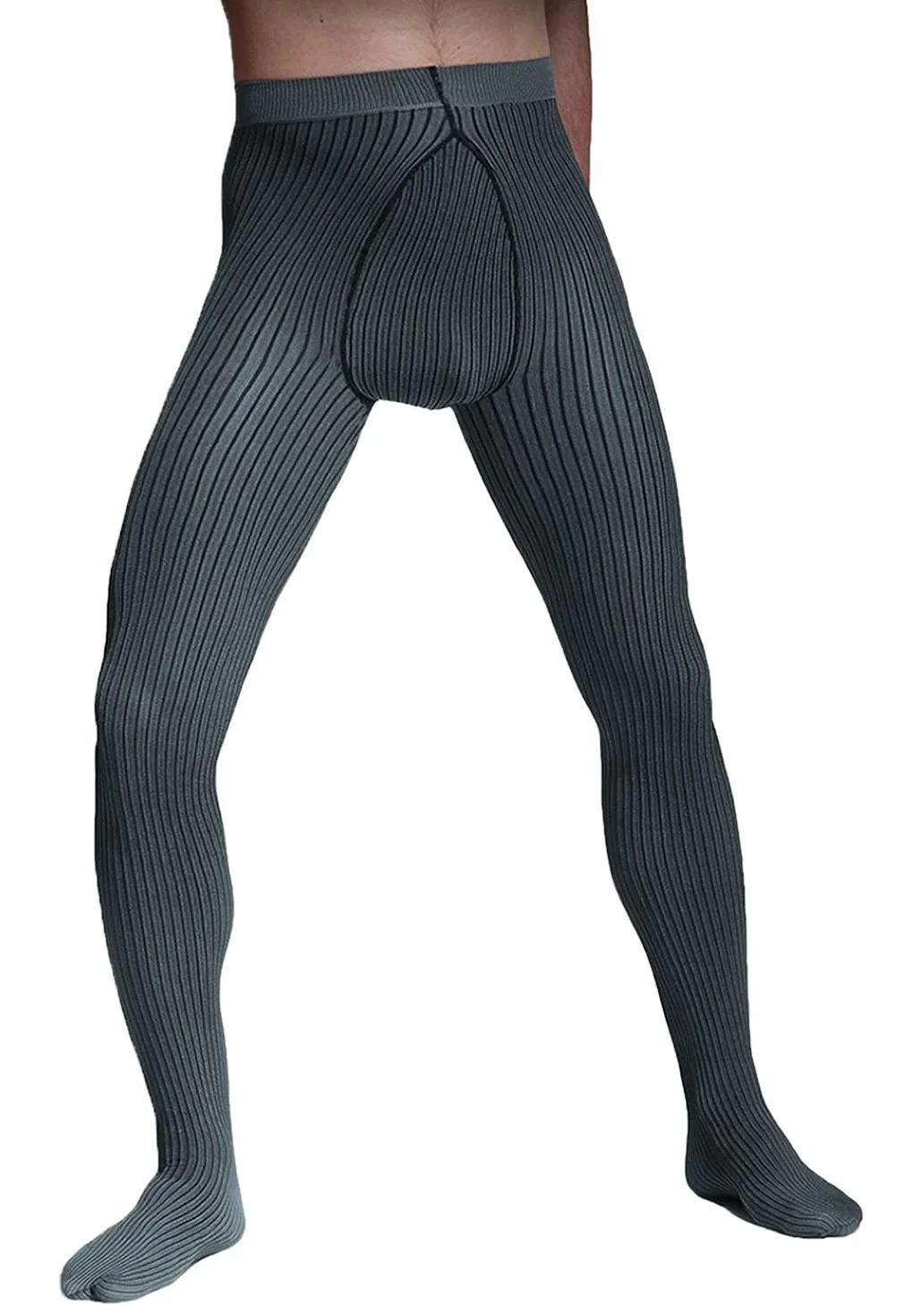 Ciepłe męskie rajstopy w paski 3D, 40 den, (XL, szare)