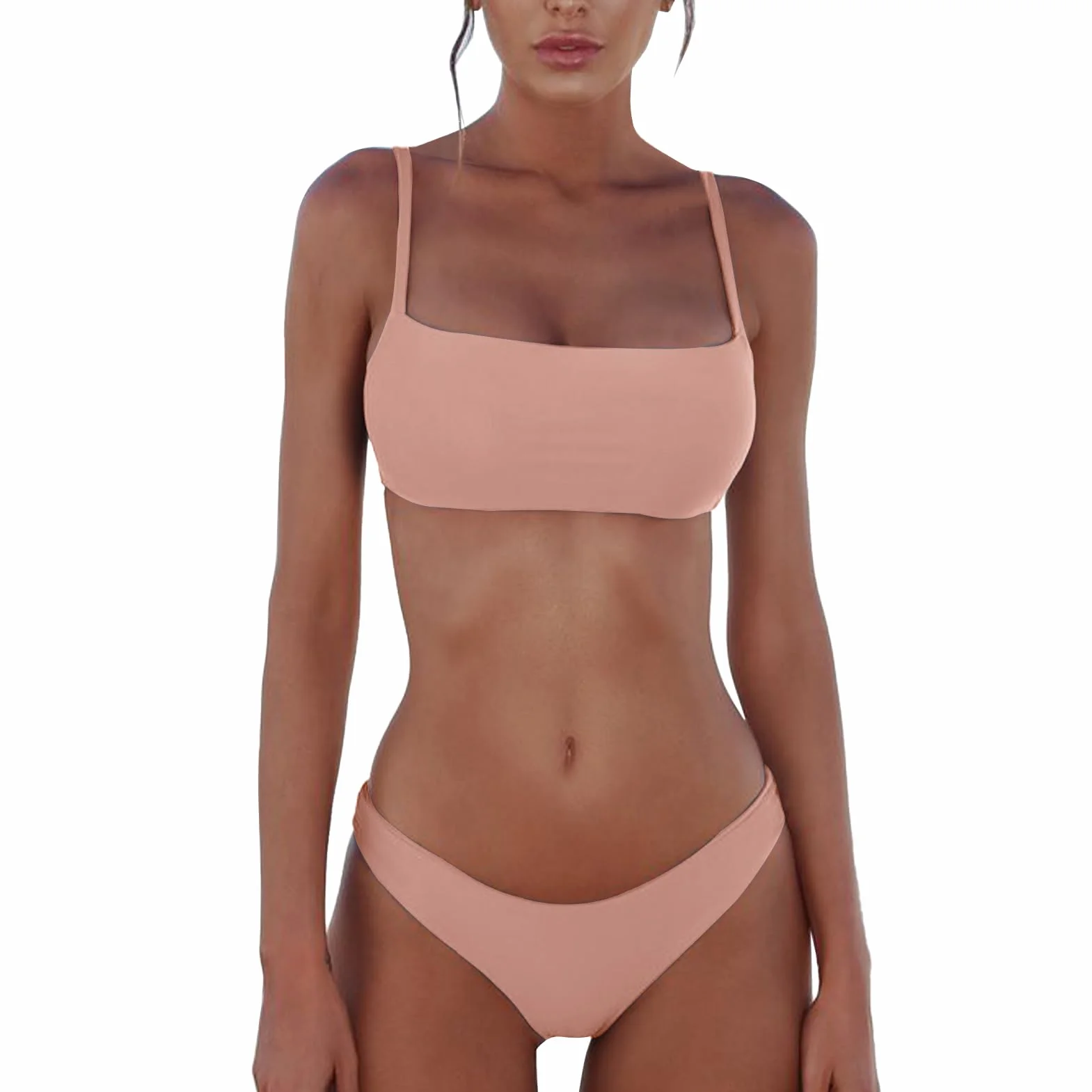 meioro Kostium kąpielowy Bikini Damski,Solid Color Swimsuit Summer,Seksowny swimwear,Stroje kąpielowe z Rozcięciem Nie Mają Fiszbin i Ochraniaczy Na klatkę Piersiową(Różowy,S)