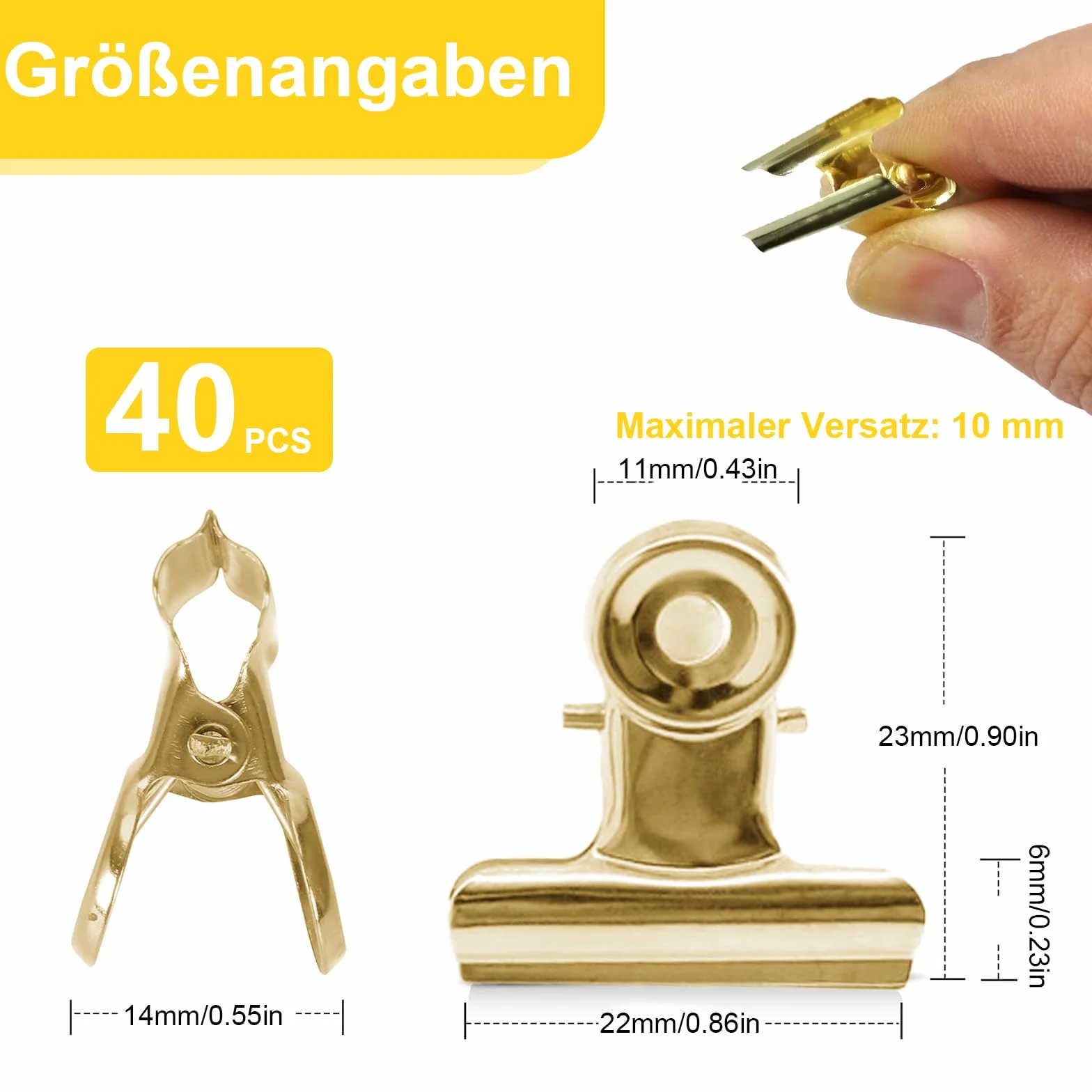 40 małych spinaczy buldogowych 22 mm wielofunkcyjny klips do spinaczy do papieru mini metalowy klips do torebek, zdjęć, rysunków, rzemiosła, biura, kuchni (złoty, 22 mm)
