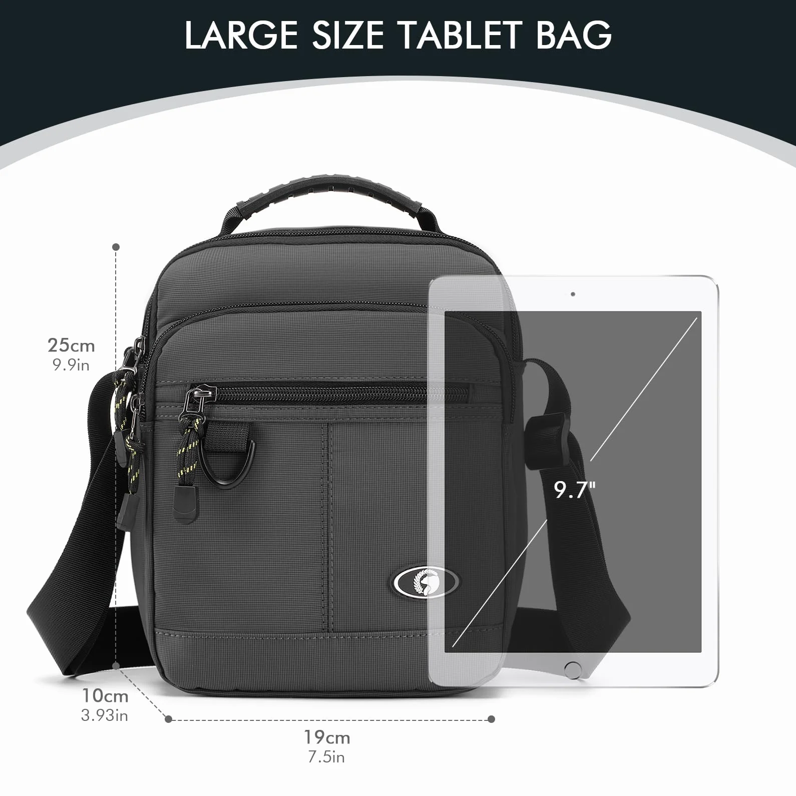 BAGZY Męska Nylon Wodoodporna Torba na Ramię dla 9,7-Calowy IPAD, Saszetka Krocząca, Etui do Telefon, Męska Torba Codzienna z Regulowanym Paskiem na Ramię do Biura/Studiów/Podróży