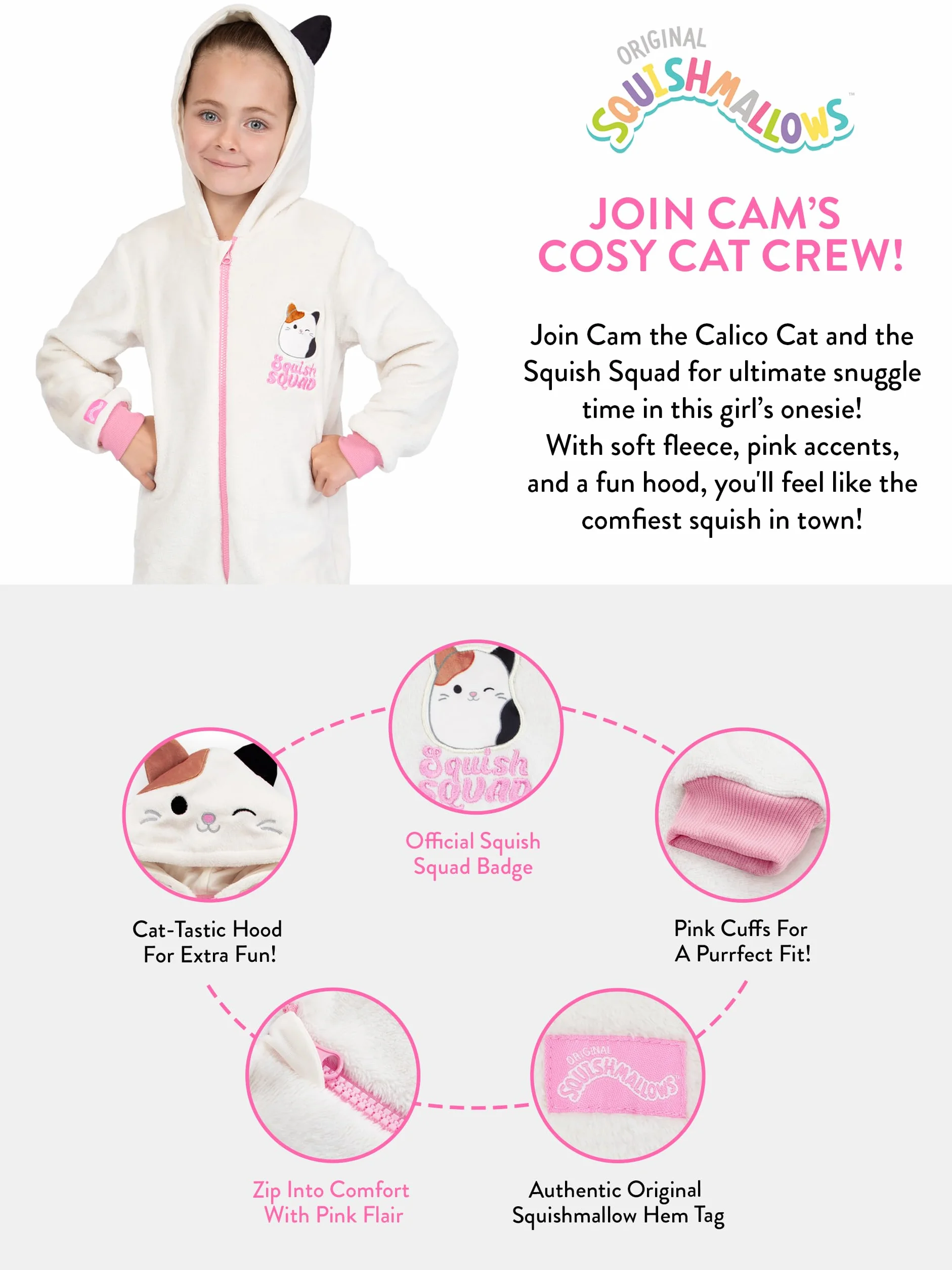 Onesie Squishmallows Dla Dziewczynek | Squishmallow Cam The Cat Onesie Dla Dzieci
