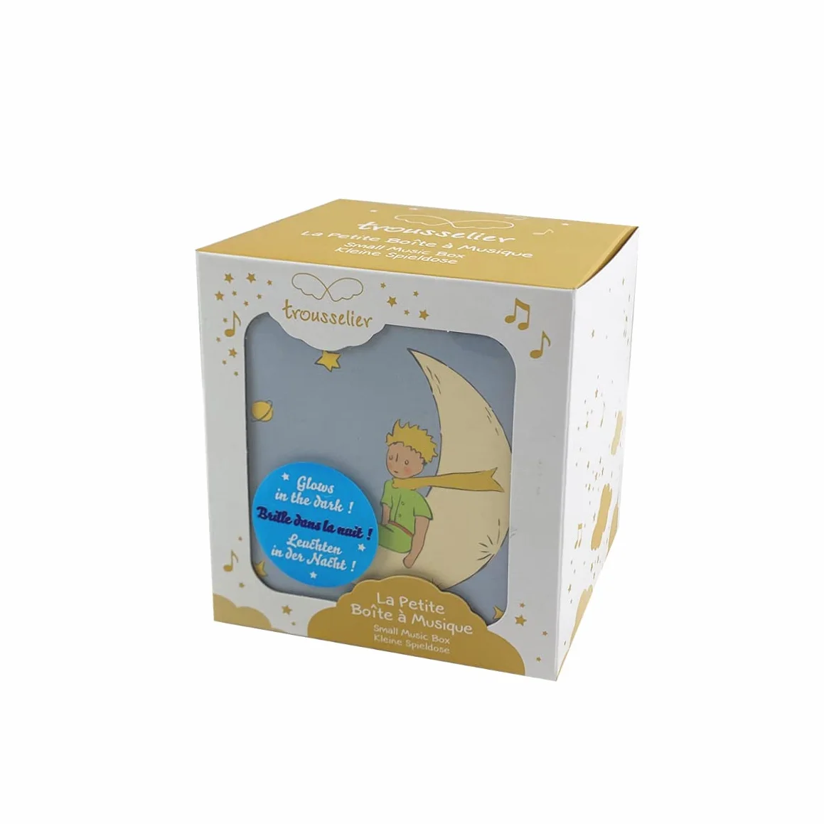 Trousselier - Le Petit Prince Saint Exupéry - Pudełko ze skarbami i biżuterią muzyczną - Idealny prezent dla dzieci - fosforyzujący świeci w nocy Piękny Dunaj Straussa