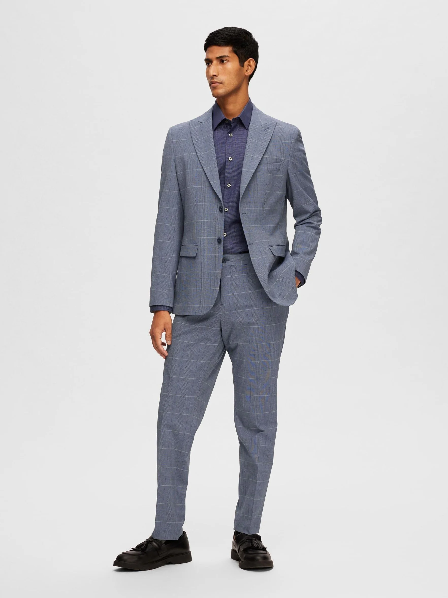 SELECTED HOMME Blezerek Mężczyźni Slhslim-liam Blue Check Blz Flex