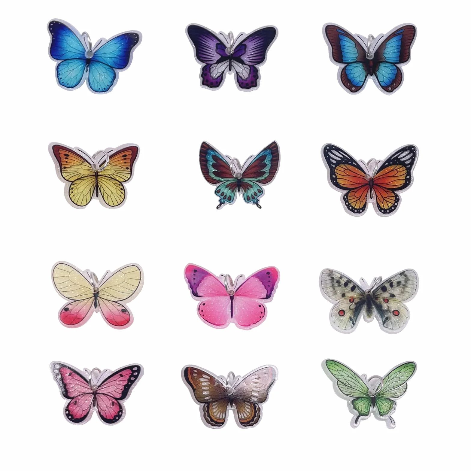 MIGIFTDY 24 szt. akrylowe ozdoby motylkowe urocze akrylowe kolczyki i naszyjnik zestaw morpho motyl zestawy biżuterii dla kobiet dziewcząt amulet motyl prezenty, Akryl