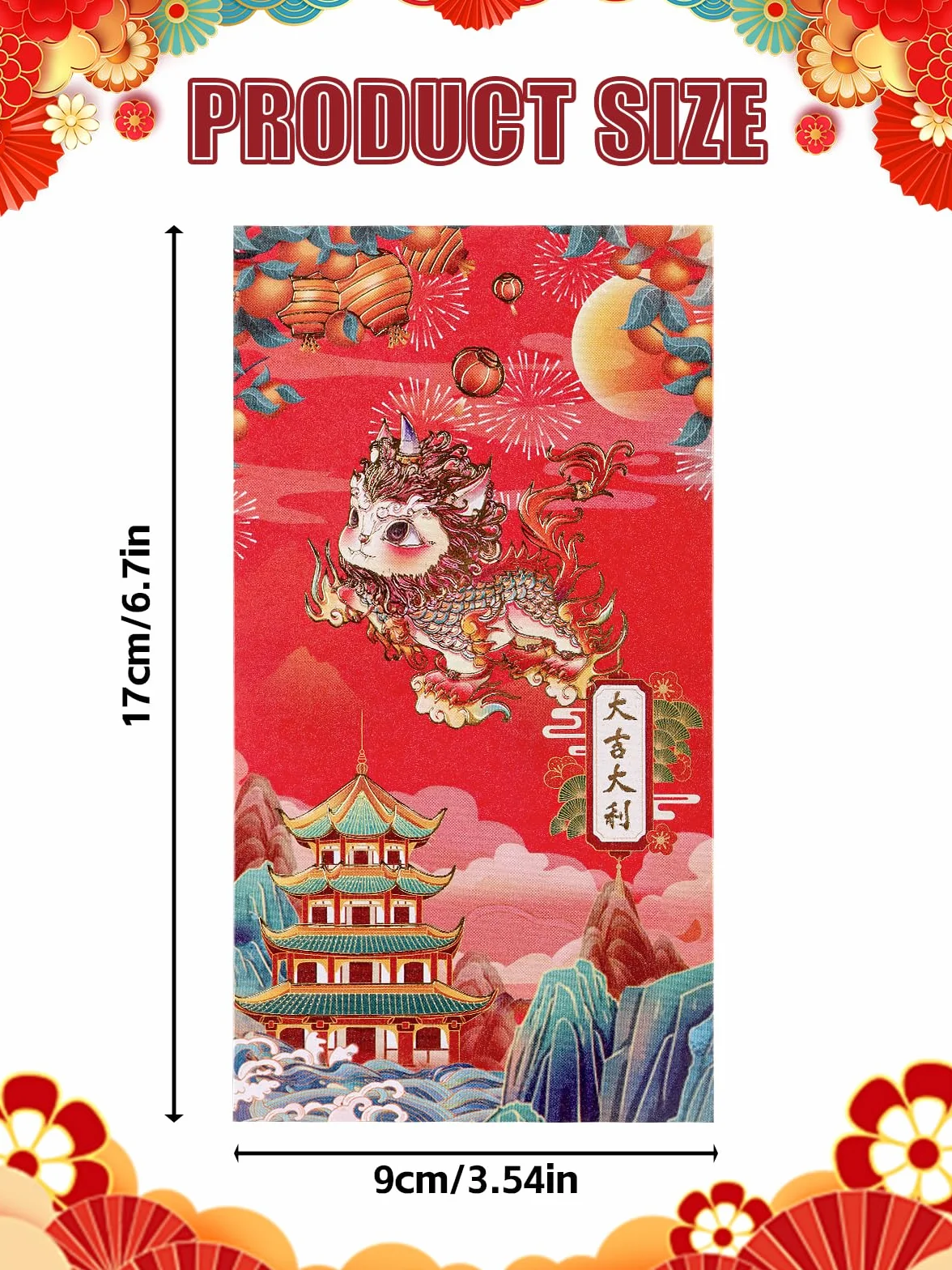 Kalolary Chiński Nowy Rok Czerwona Koperta Szczęście Hong Bao Chiński Styl Brązujący Wzór Tradycyjne Czerwone Kieszenie na pieniądze na Święto Wiosny, Urodziny i Ślub (60)