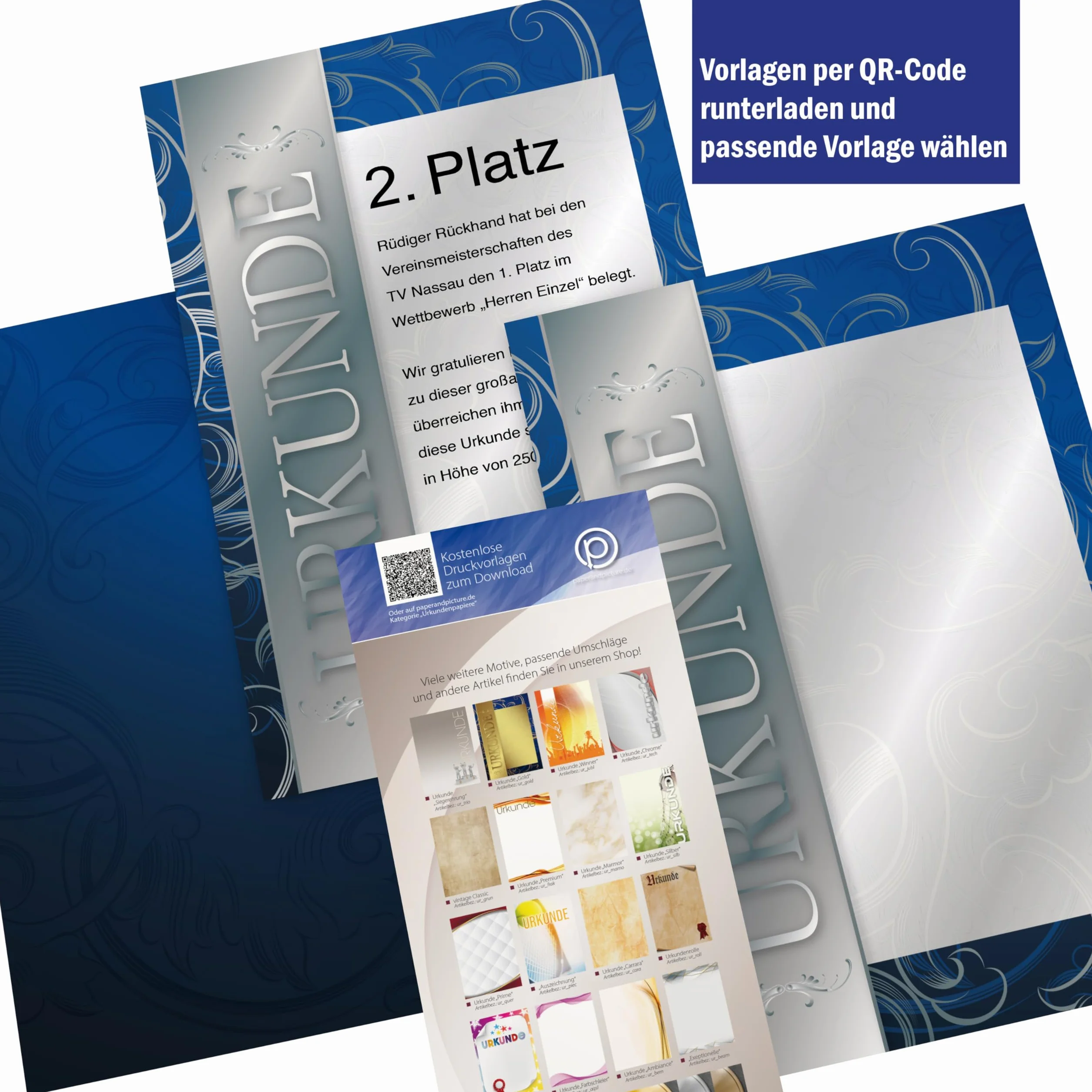 Zestaw 10 arkuszy papieru z certyfikatem "srebrny", klasyczny, do certyfikatów, DIN A4 190 g/m², wysokiej jakości, papier kartowy, papier certyfikacyjny, czysty papier,