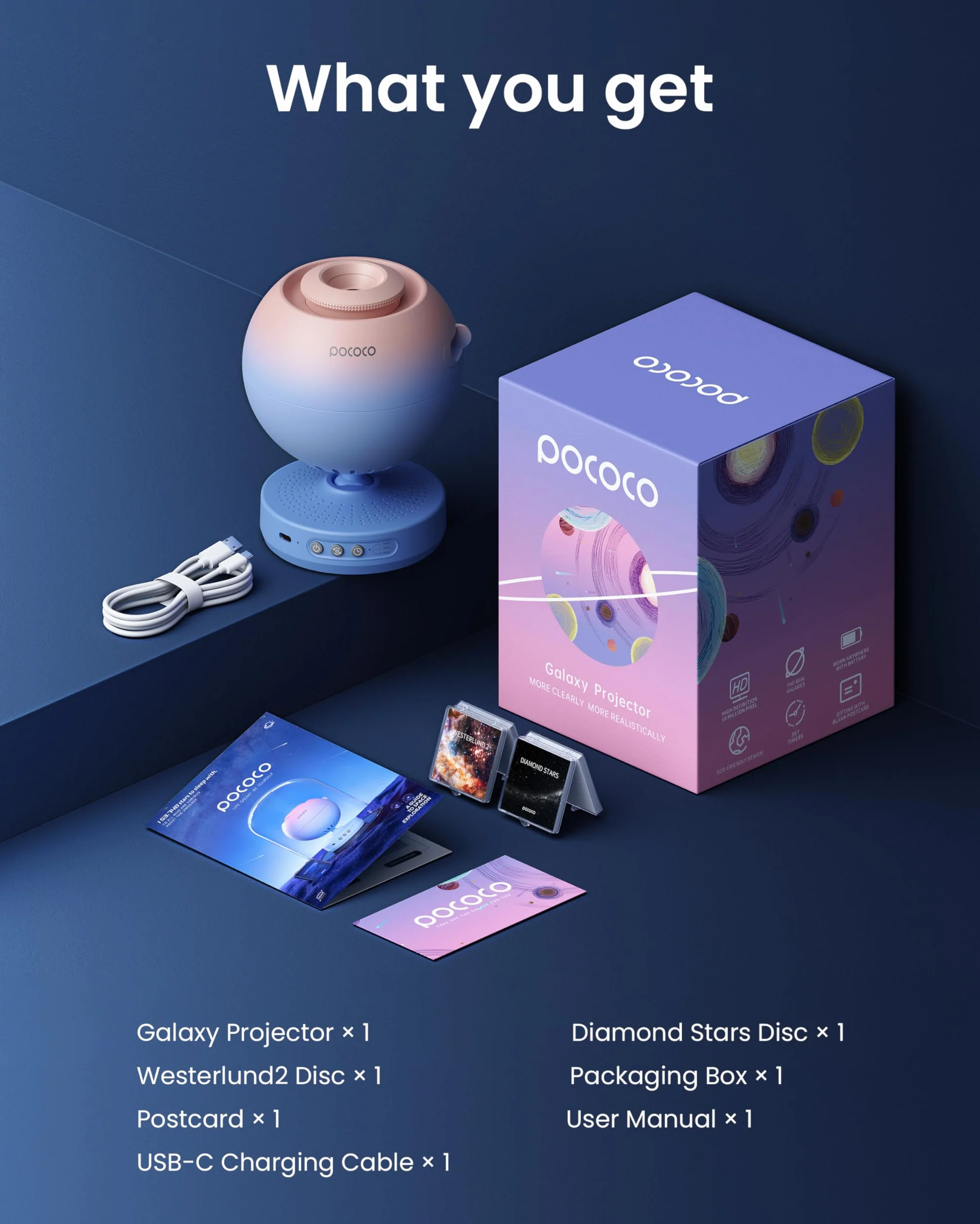POCOCO Domowe planetarium projektor gwiazd: ultra przezroczysty projektor galaktyki do sypialni urodziny rocznica pomysły dziewczyna kobiety jej żona prezenty łagodzące stres lampki nocne dekoracja