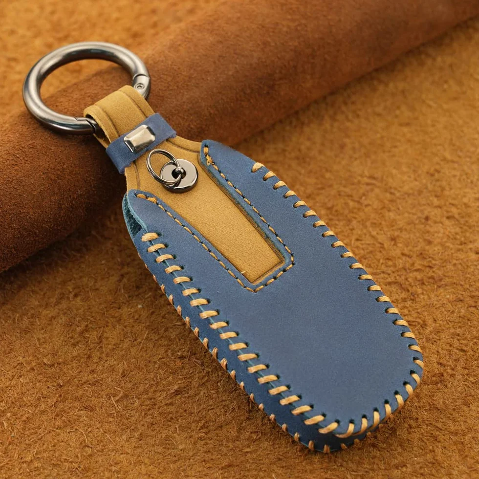 KUNIO Etui na klucze pasuje do Nissan Altima Teana Qashqai J12 Ariya B6 B9 X-Trail T33 Pathfinder Rogue 2022/2023, etui na kluczyki samochodowe, skórzane, etui na klucze, 3 przyciski, niebieskie