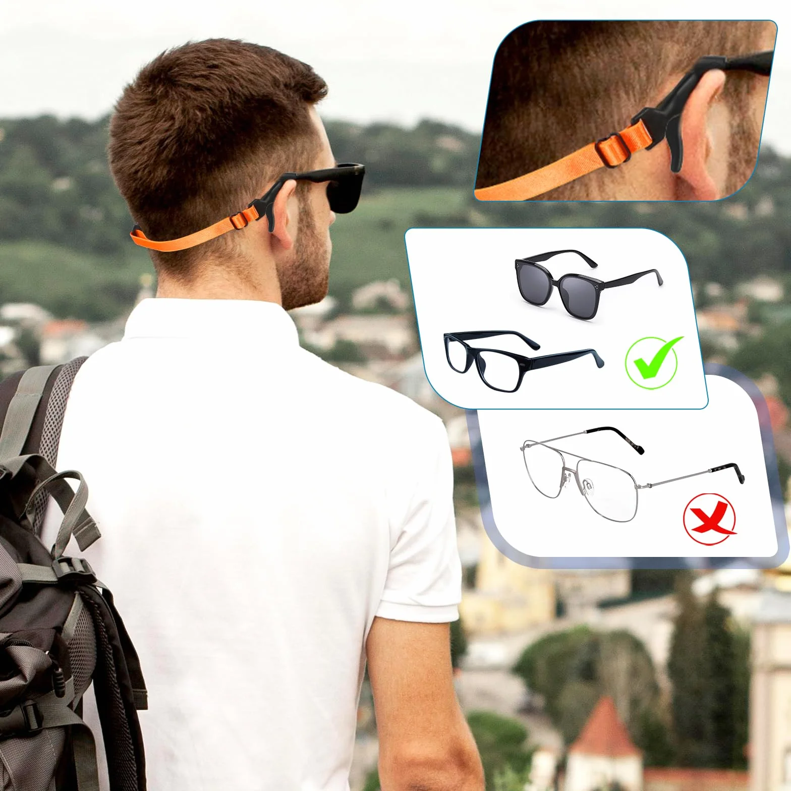 Gjinxi Regulowane paski do okularów 6 szt., okulary przeciwsłoneczne z linką ustalającą okulary pasek do okularów sportowe uchwyty na okulary wokół szyi smycze do okularów dla mężczyzn, kolorowy,