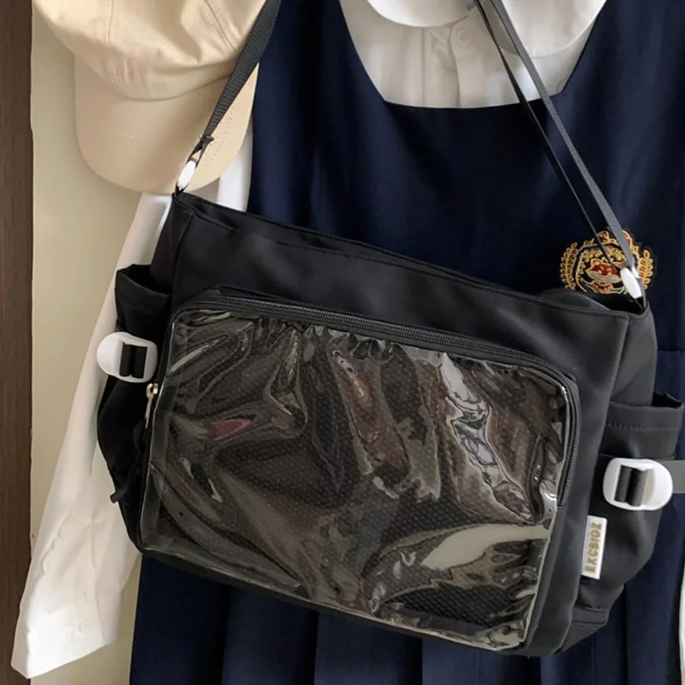 Kobiety ita torebka japońska torebka na ramię z przezroczystą okno mody torby na ramię multi-kupki stylowe torba crossbody Regulowane paski modne torba na zewnątrz