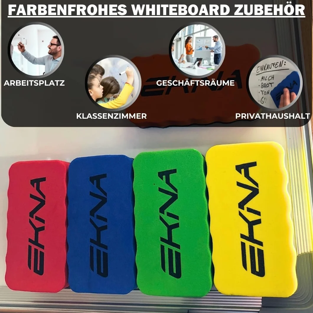 EKNA gąbka do tablic suchościeralnych, magnetyczna, zestaw 5 sztuk, kolorowa, 110 x 55 mm, nadaje się do białych tablic, tablic i flipchartów