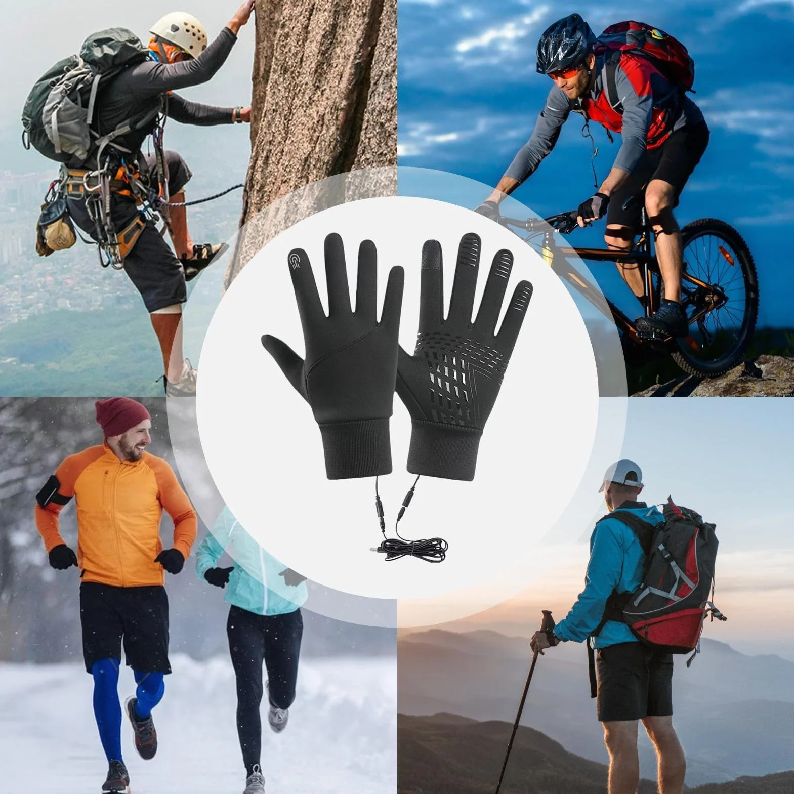 Rechargeable Heated Gloves, Zimowe rękawiczki do ekranów dotykowych, izolowane ogrzewanie, regulowane termiczne sterowanie, rozgrzewki ręczne do jazdy na nartach i snowboardzie, jazda na rowerze