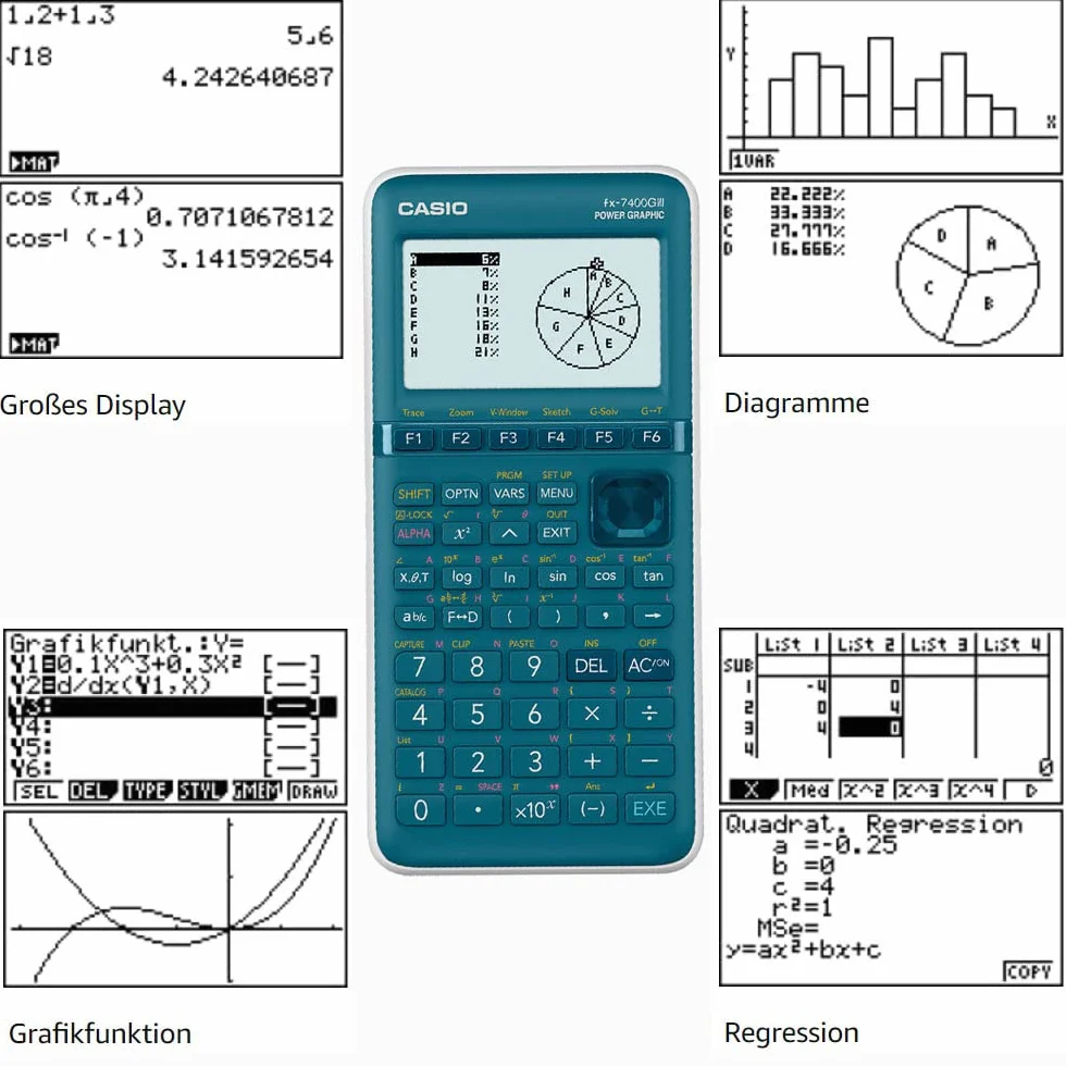 Casio FX-7400GIII Kalkulator graficzny Cyan Display (punkty): 21 zasilanych bateriami (szer. x wys. x gł.) 87,5 x 21,3