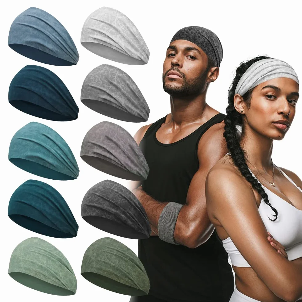 10 PCS Opaski Treningowe dla Mężczyzn i Kobiet, Męskie Opaski Sportowe do Długich Włosów