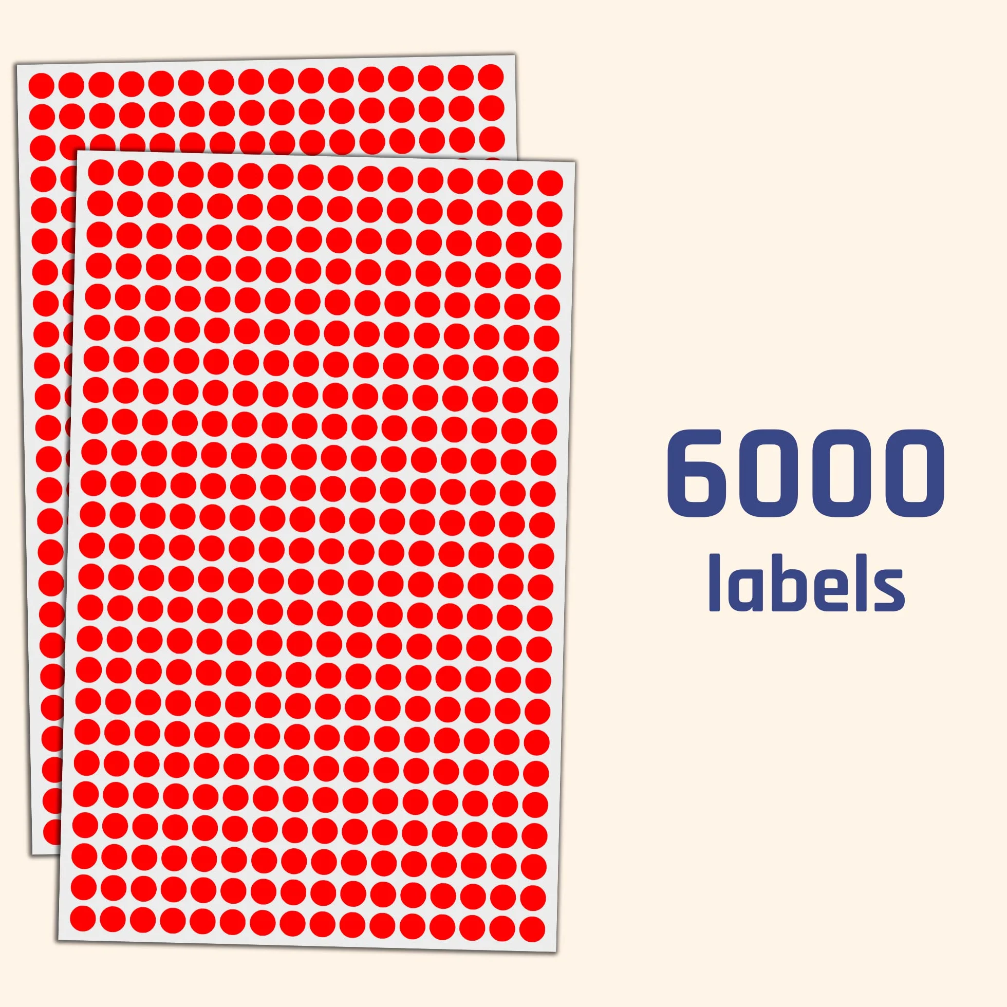 6000 Sztuk — Naklejki Samoprzylepne W Kolorowe Kropki O Średnicy 8 mm — Czerwone