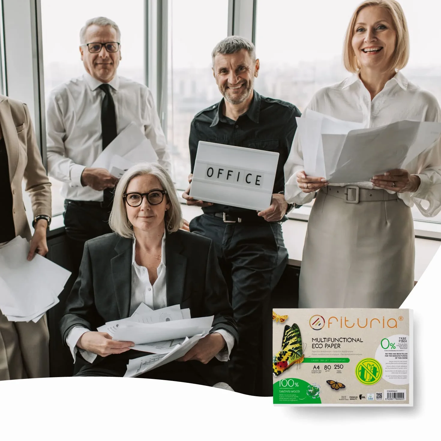 Papier z recyklingu A4, 80 g, 50 arkuszy w 100% z papieru z recyklingu, opakowanie z papieru z recyklingu, DIN A4, naturalny kolor, nadaje się do drukarek laserowych i atramentowych, Ofituria (50