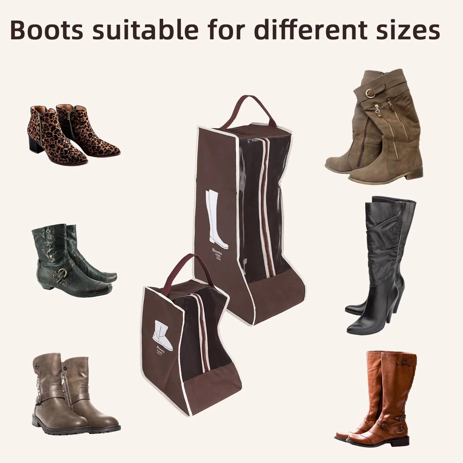 4szt Toreb do Przechowywania Butów, Brązowe Wysokie i Krótkie Torby Ochronne na Buty z Uchwytami i Przezroczystym Okienkiem Torba Podróżna na Buty do Przechowywania w Podróży Domu