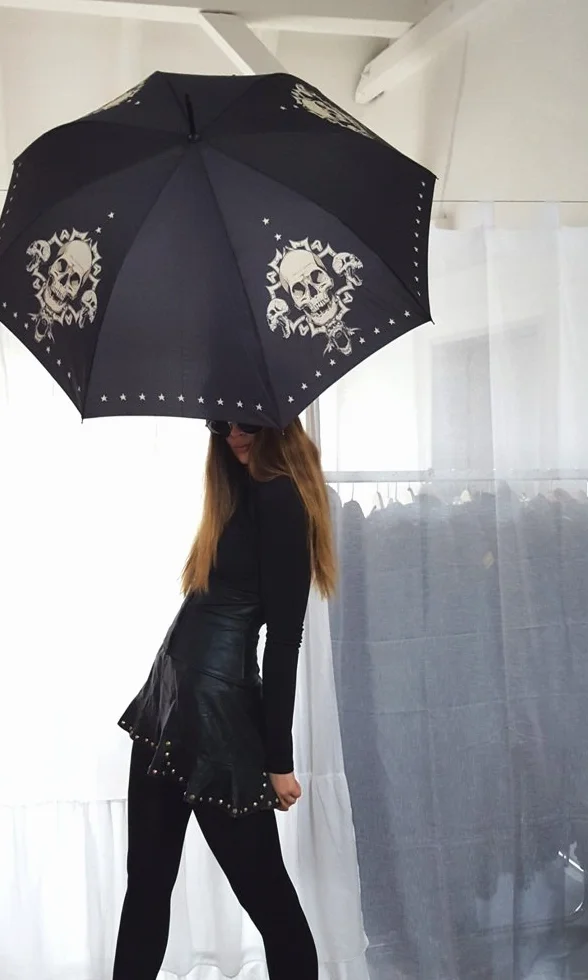 VON LILIENFELD parasol czaszka czaszka automatycznie otwierany parasol artystyczny stabilny wiatroodporny