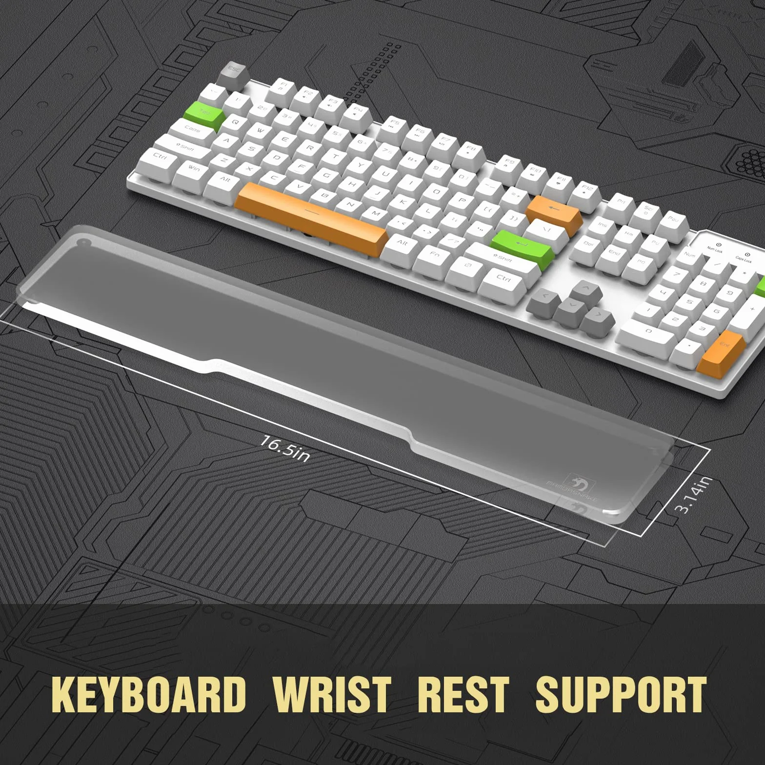 MAMBASNAKE Podkładka Pod Nadgarstek do Klawiatury 100% Klawiatury - Wrist Rest Laptop - Premier Clear Acryl - Antypoślizgowe Nóżki - Ergonomic do Biura/Gier/Pisania/MacBook - Stand 104Key
