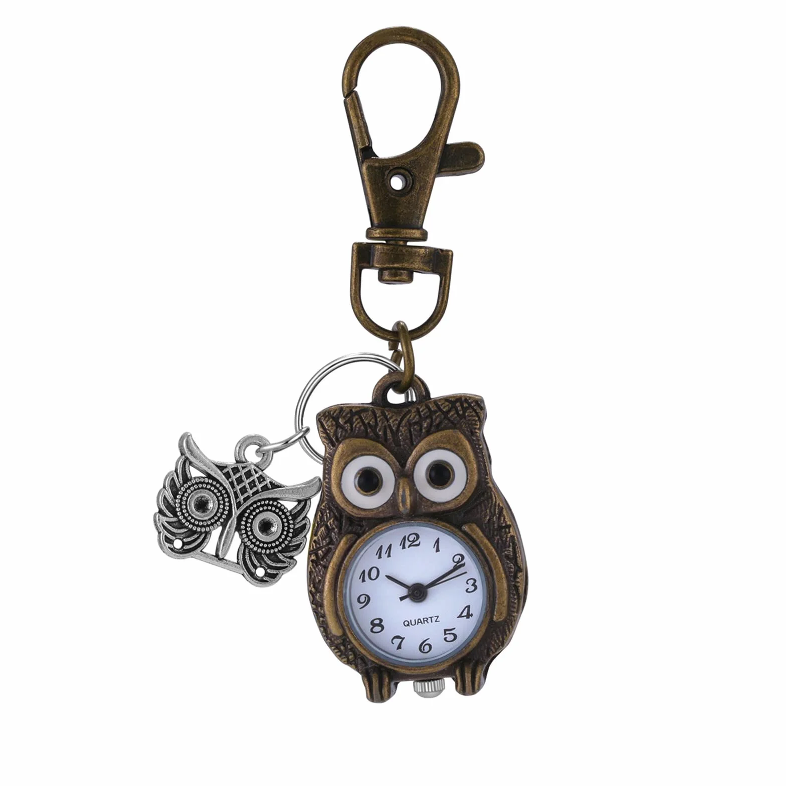 JewelryWe Zegarek kieszonkowy w stylu vintage nowość sowa medalion wisiorek zegarek steampunkowy kwarcowy naszyjnik zegarek z łańcuszkiem 80 cm na Walentynki, breloczek małe oczy, Stwórz
