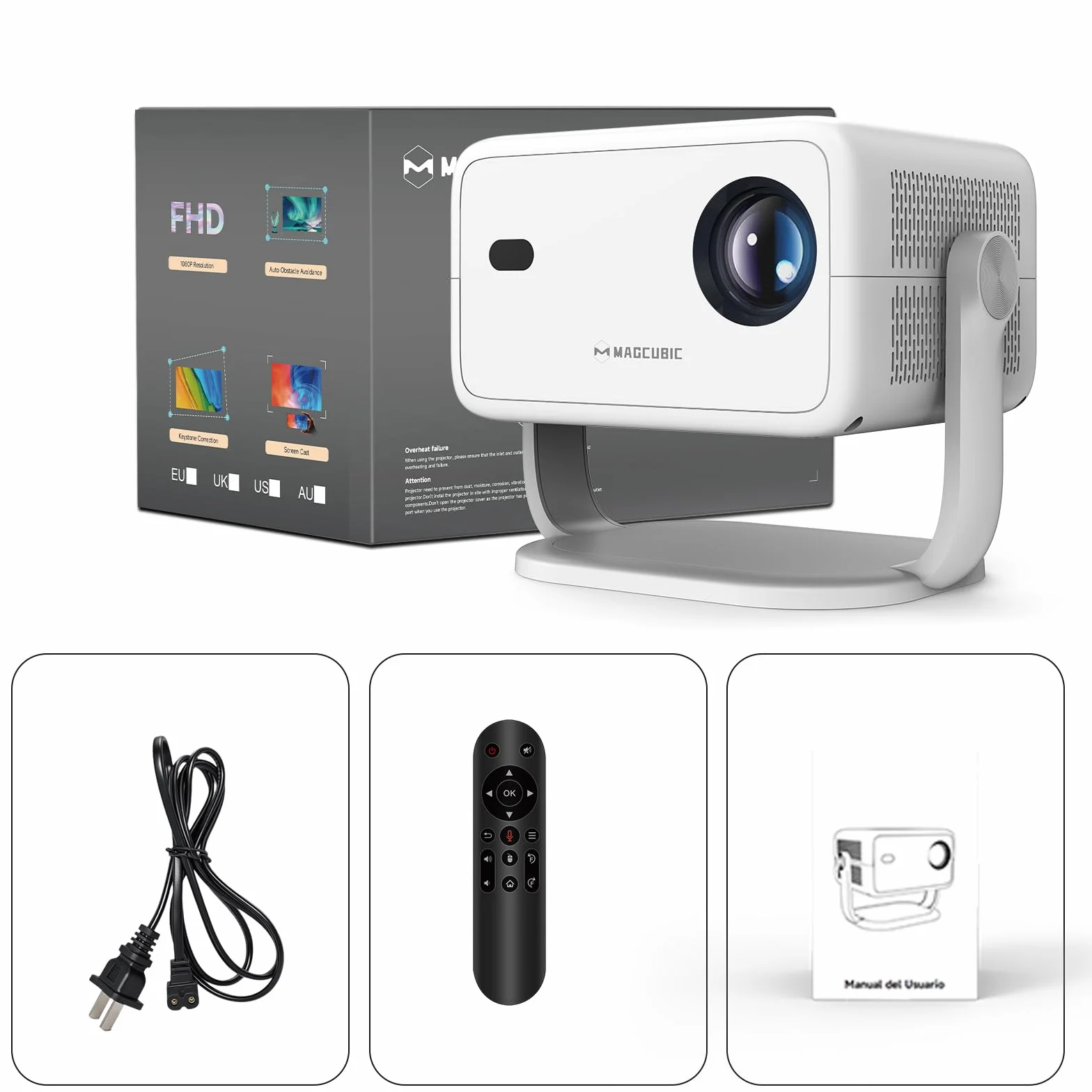 Magcubic Mini Smart Beamer 4K 1080p Supported, przenośny projektor z systemem WiFi 6 Bluetooth 5.4, autofokus HY350 max 12 W, obracany o 180°, inteligentny projektor, kino domowe (Biały)