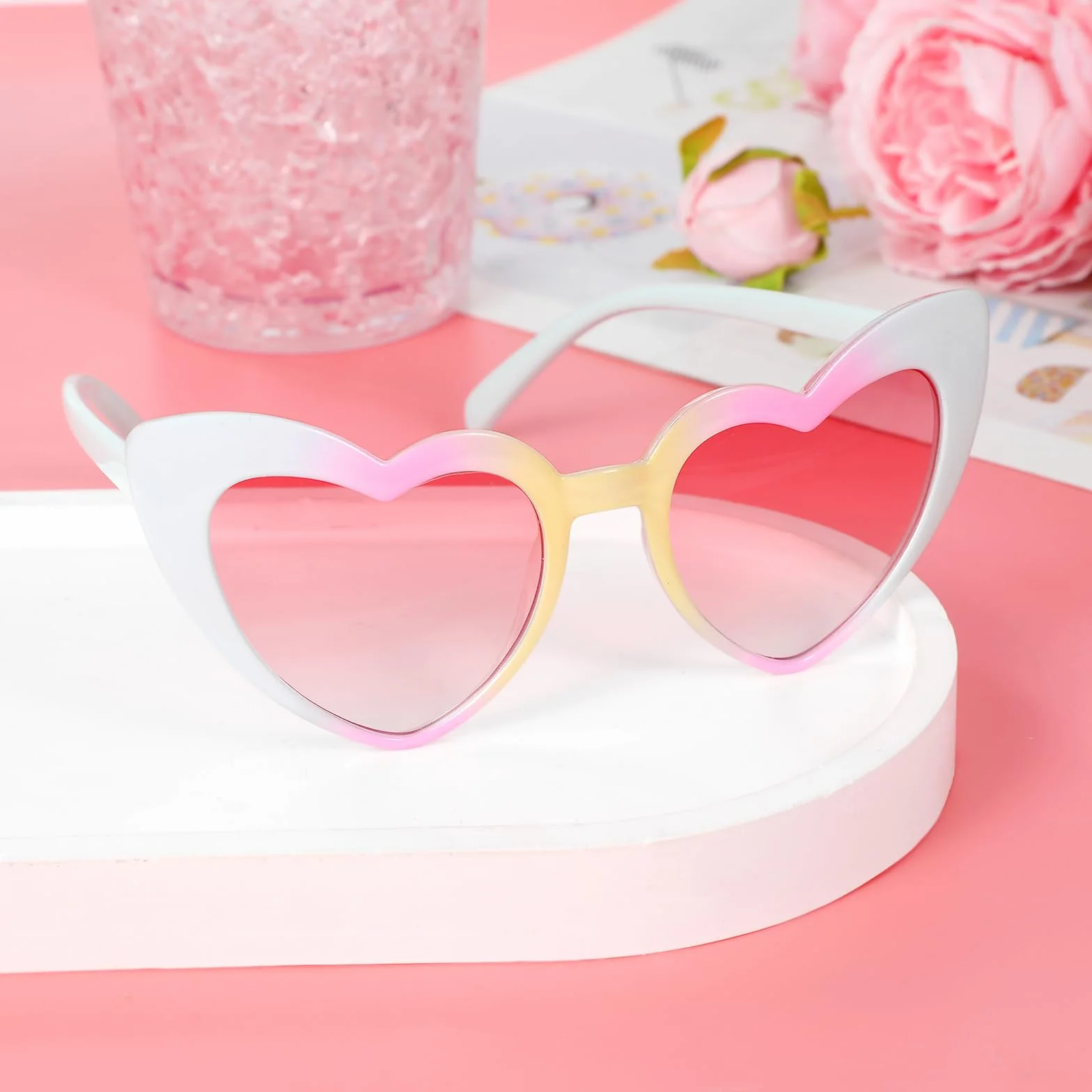 Hifot Dziecięce okulary przeciwsłoneczne dla dziewczynek, modne okulary przeciwsłoneczne w kształcie serca dla dzieci w wieku 3-8 lat, okulary w kształcie serca, okulary przeciwsłoneczne dla małych