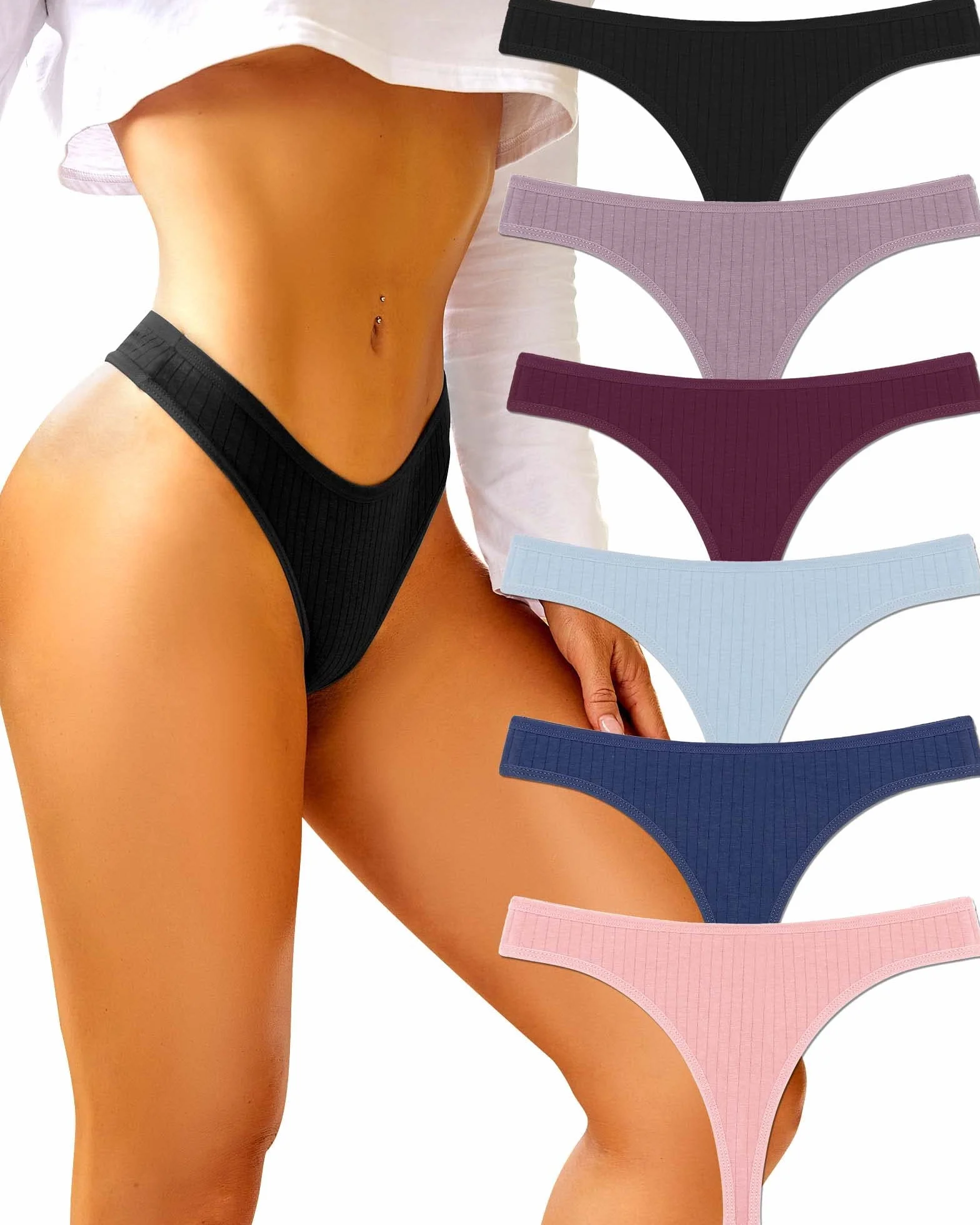 BeReady Zestaw 6 stringów damskich, bawełniane, seksowne majtki dla kobiet, seksowne majtki dla kobiet, bielizna typu stringi, wielopak, rozmiar S-XL