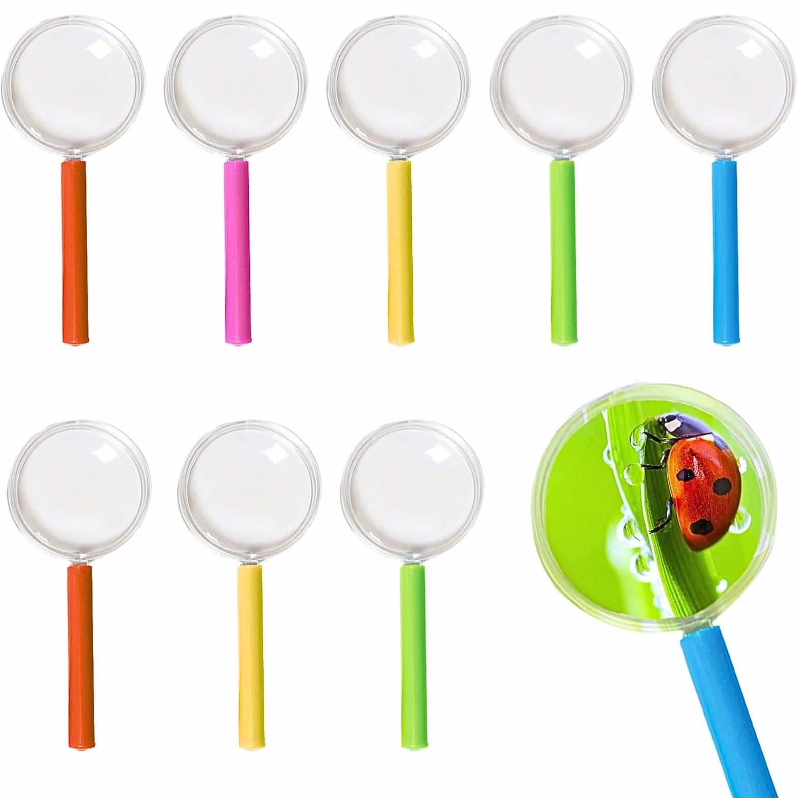 KEYRI 9 sztuk szkło powiększające dla dzieci, lupa do czytania przenośna plastikowa lupa mini ręczna lupa do czytania książek obserwacja hobby inspekcja dom szkoła (9)