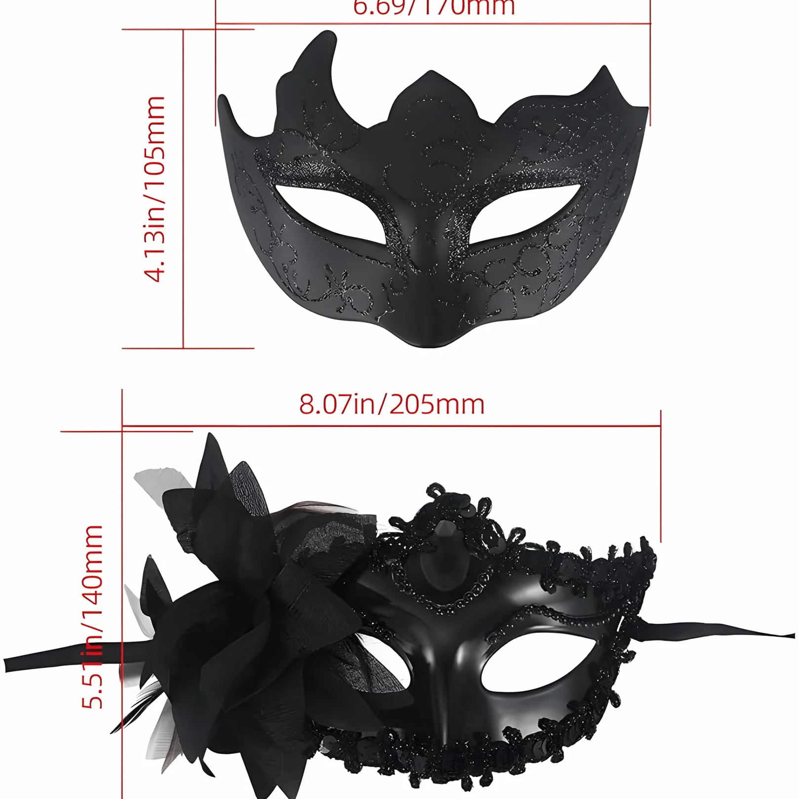 2 Szt Maski Kostiumów, Czarne Weneckie Maseczki Koronkowe, Kuszące maski na Bal Masek, Dla Mężczyzn i Kobiet na Maskarady i Costume Party