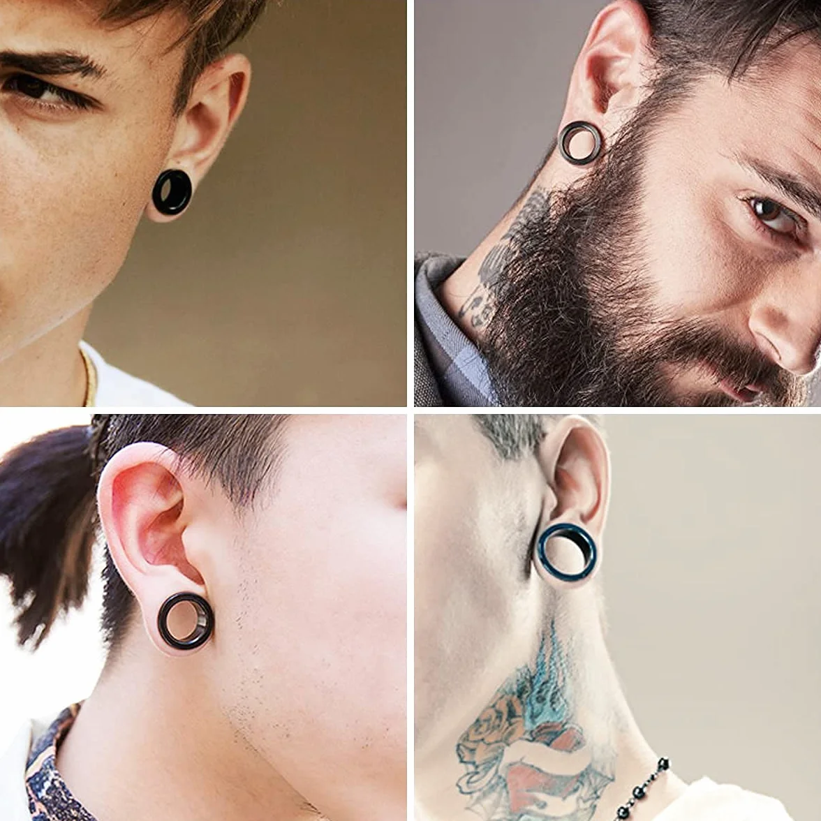 LEEQ 16 sztuk silikonowych tuneli do uszu zatyczki do piercingu ciała, ekspandery, czarne od LEEQ