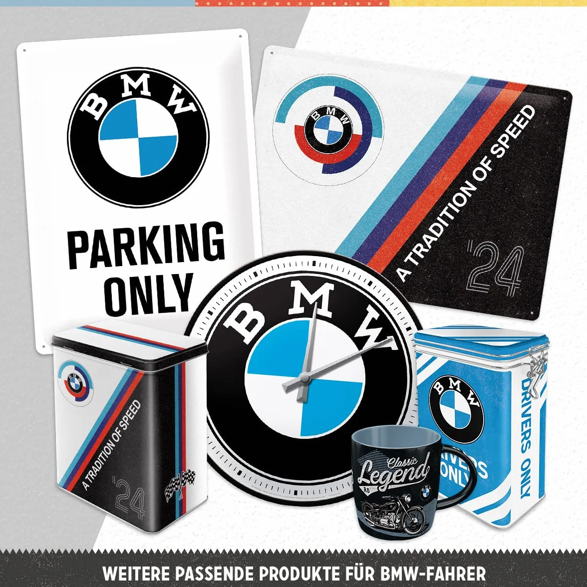 Nostalgic-Art Blaszana kartka pocztowa w stylu retro, 10 x 14 cm, oryginalny produkt licencjonowany (OLP), BMW – tylko Drivers – pomysł na prezent dla fanów akcesoriów BMW, kartka pocztowa z metalu,
