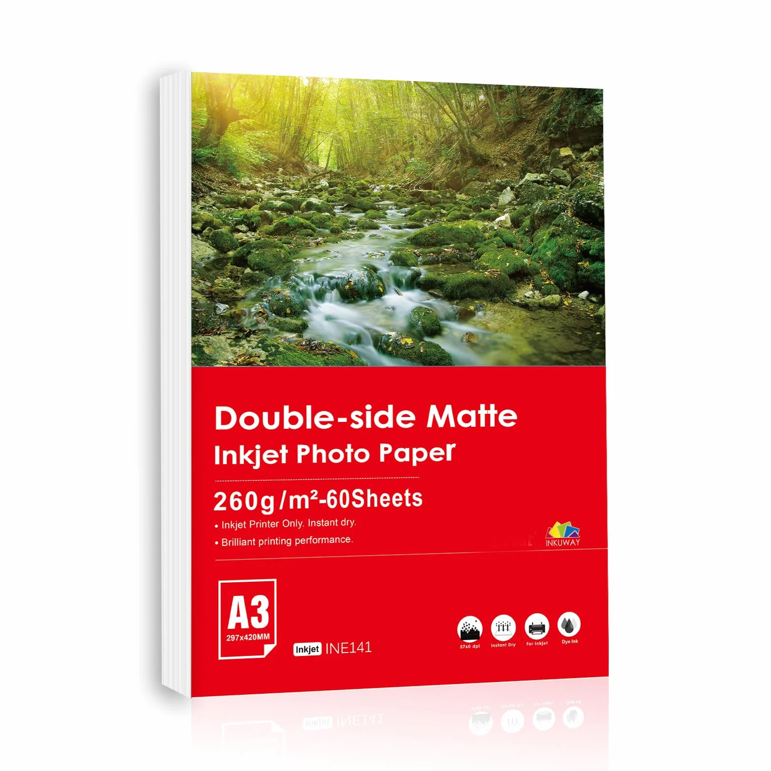 Gruby, dwustronny, matowy papier fotograficzny A3, 260 g/m², 60 arkuszy papieru do drukarek atramentowych, do menu, kalendarza, do druku atramentowego