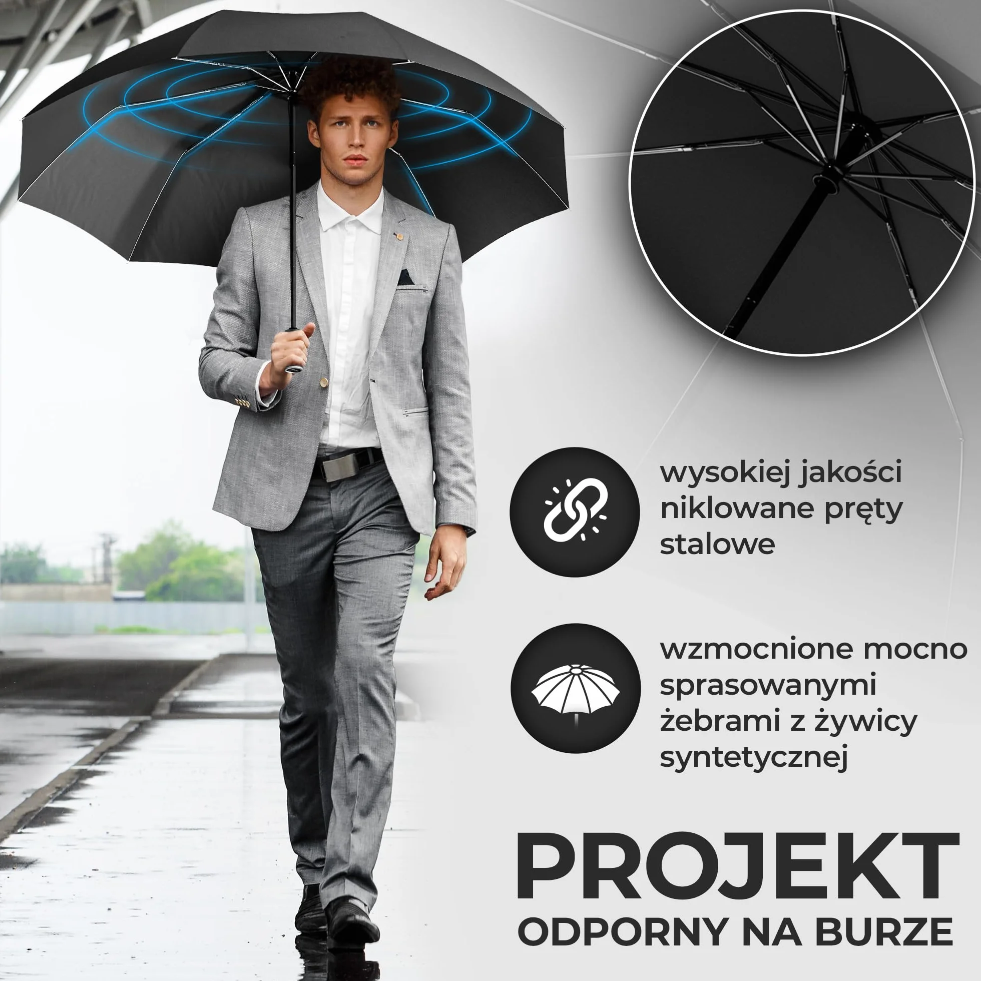 Parasol Kieszonkowy Burzowy + Otwieranie-Zamykanie Automatyczne & Torba | Mężczyźni Kobiety Dzieci Podróżny - Kompaktowy Stabilny, Teflonowy Wiatro- I Deszczoodporny | Golfowy
