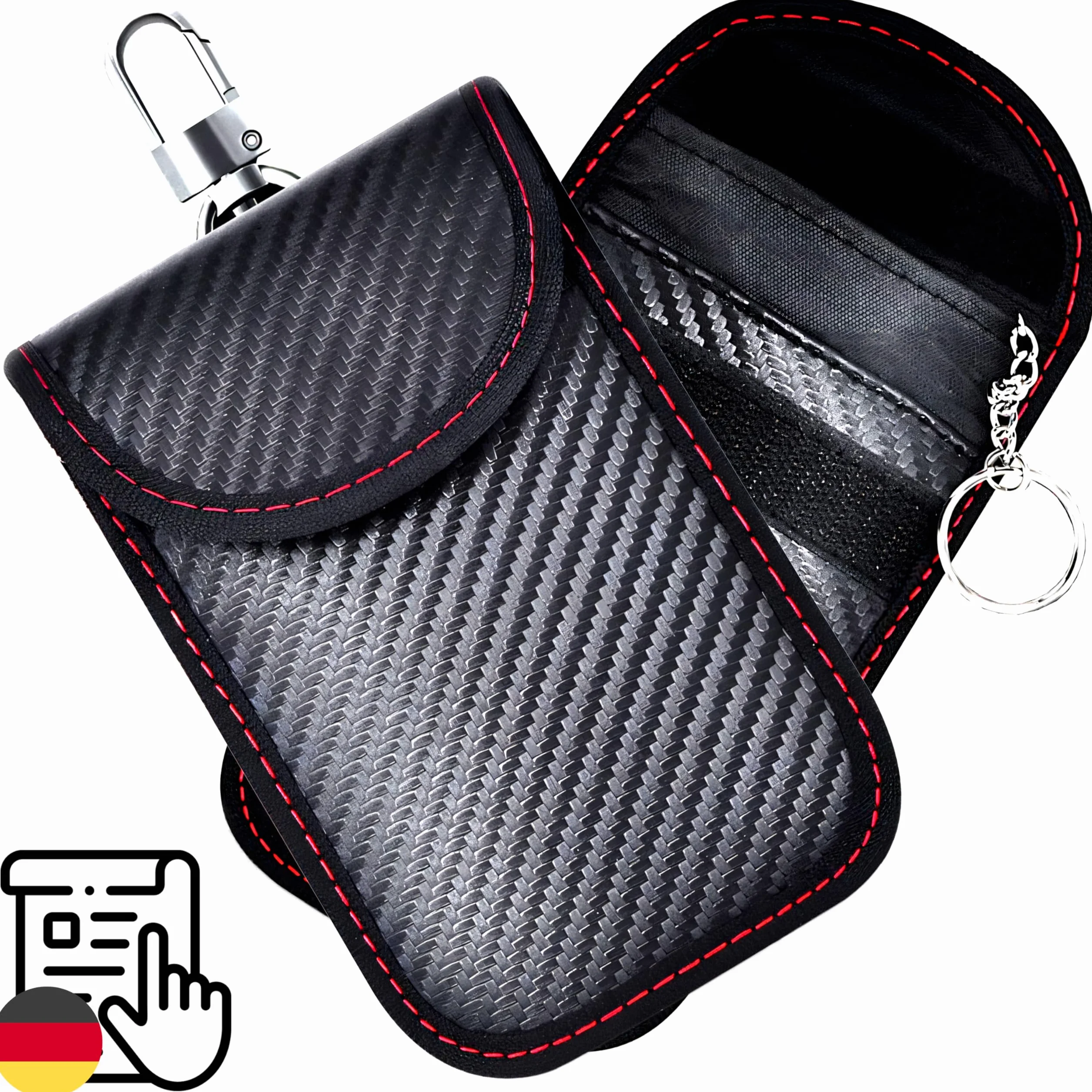 Retoo Keyless Go etui ochronne na kluczyki samochodowe, zestaw 2 szt. – wysokiej jakości etui na kluczyki samochodowe z blokadą RFID, z włókna węglowego, torba Faraday z blokadą sygnału przed