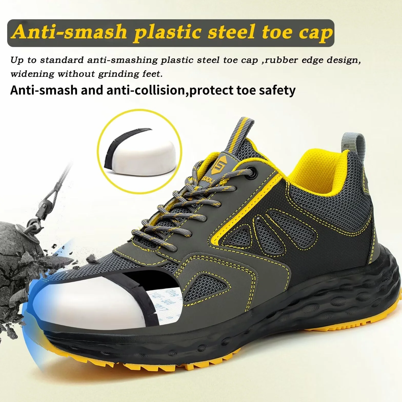 Buty Ochronne Męskie Obuwie Robocze Damskie Plastikowym Noskiem Obuwie Ochronne Lekkie Antypoślizgowe Oddychające Sportowe Czarny Czerwony EU 45
