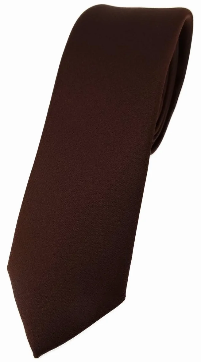 TigerTie Wąski designerski krawat jednokolorowy uniwersalny - krawaty krawatowe - szerokość krawata 5,5 cm, ciemnobrązowy, Krawattengröße: ca. Länge 150 cm, Breite 5,5 cm