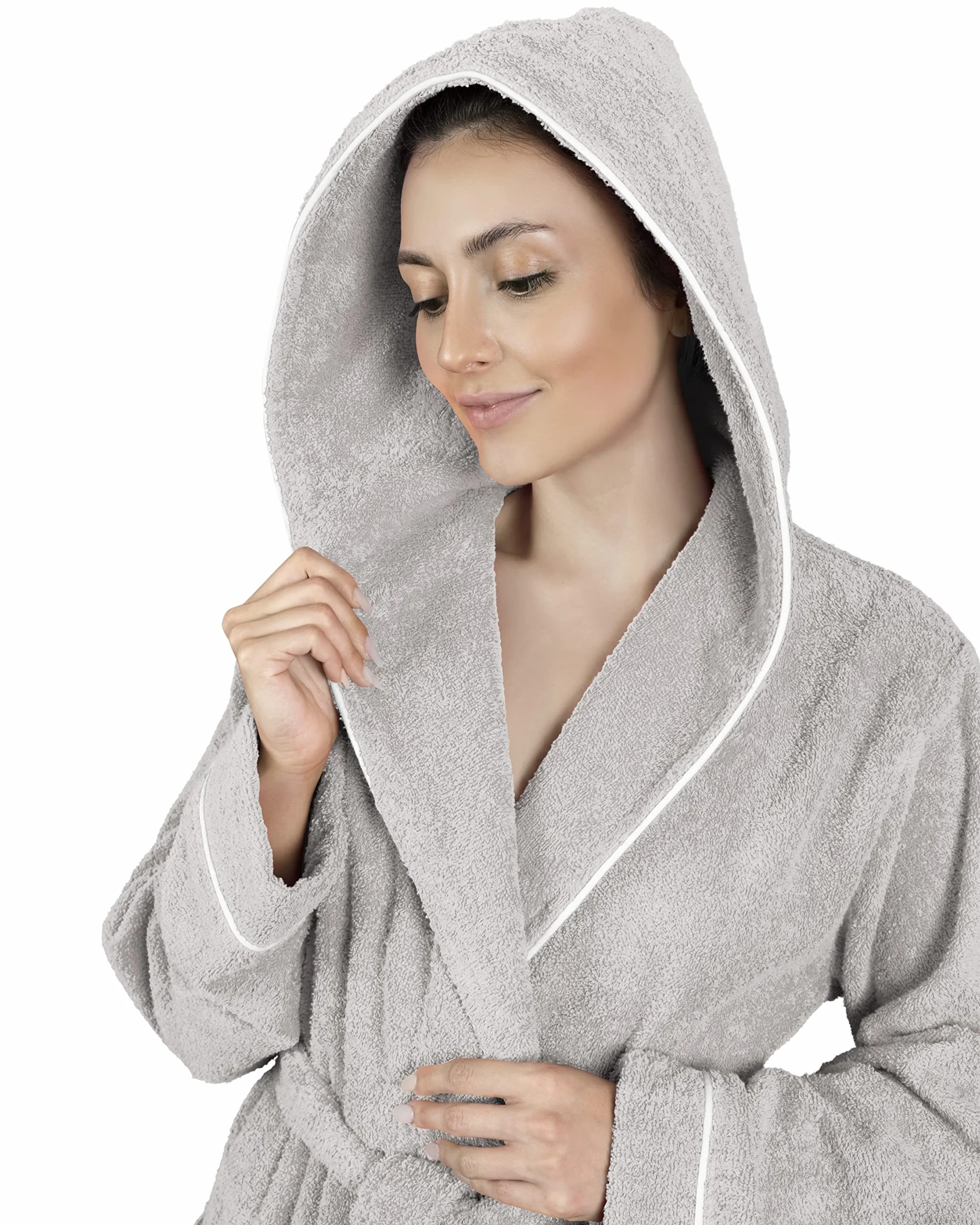 LAYNENBURG Damski szlafrok frotte - kaptur - długi - 100% bawełna (380g/m2) - OEKO TEX Standard 100 - rozmiar S, M, L, XL, XXL, 3XL