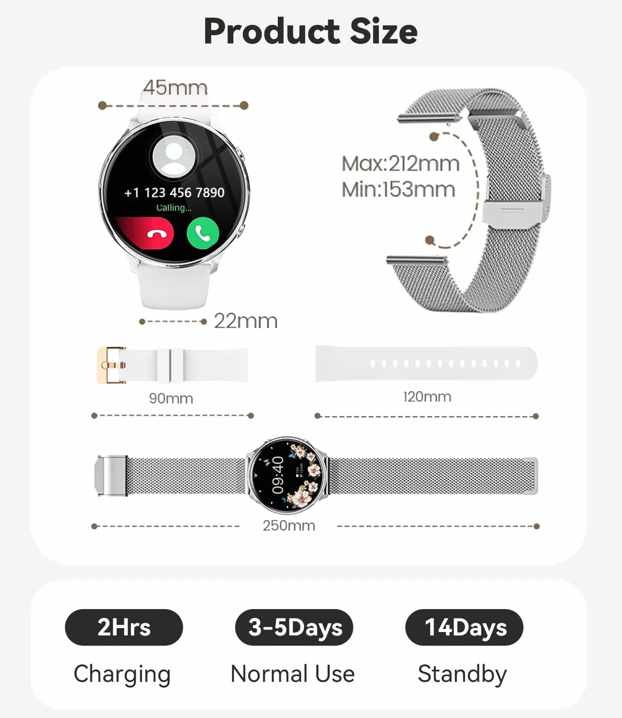 Smartwatch damski z funkcją telefonu, wyświetlacz Always-on o przekątnej 1,39 cala, wodoszczelność IP67, zegarek sportowy, zegarek na rękę z monitorem snu, pulsometrem, pomiar ciśnienia krwi,
