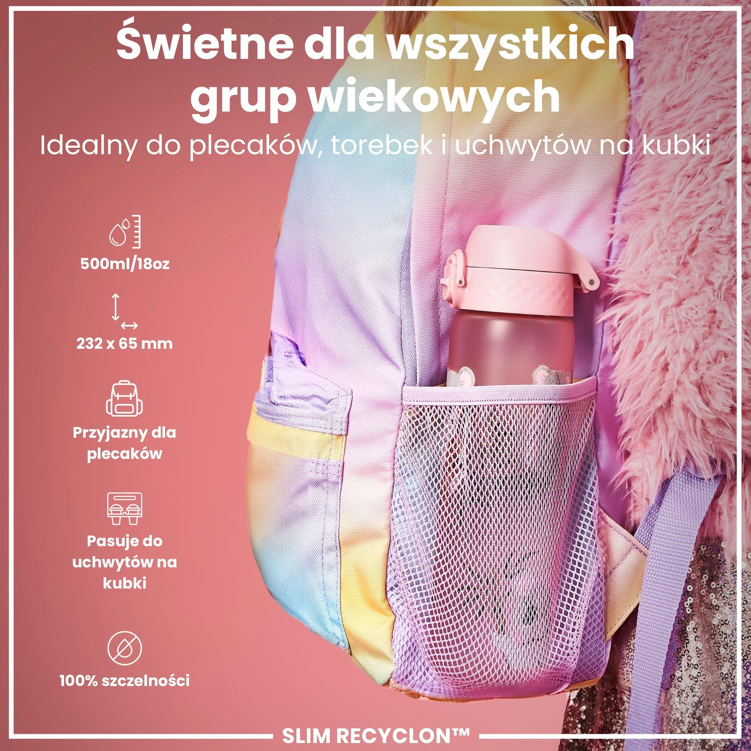 ION8 Butelka na Wodę, 500 ml/18 oz, Szczelna, Łatwe Otwieranie, Bezpieczny Zamek, Można Myć w Zmywarce, Bez BPA, Higieniczne Pokrycie, Uchwyt do Przenoszenia, Łatwa Czyszczenie, Bezwonny, Koale