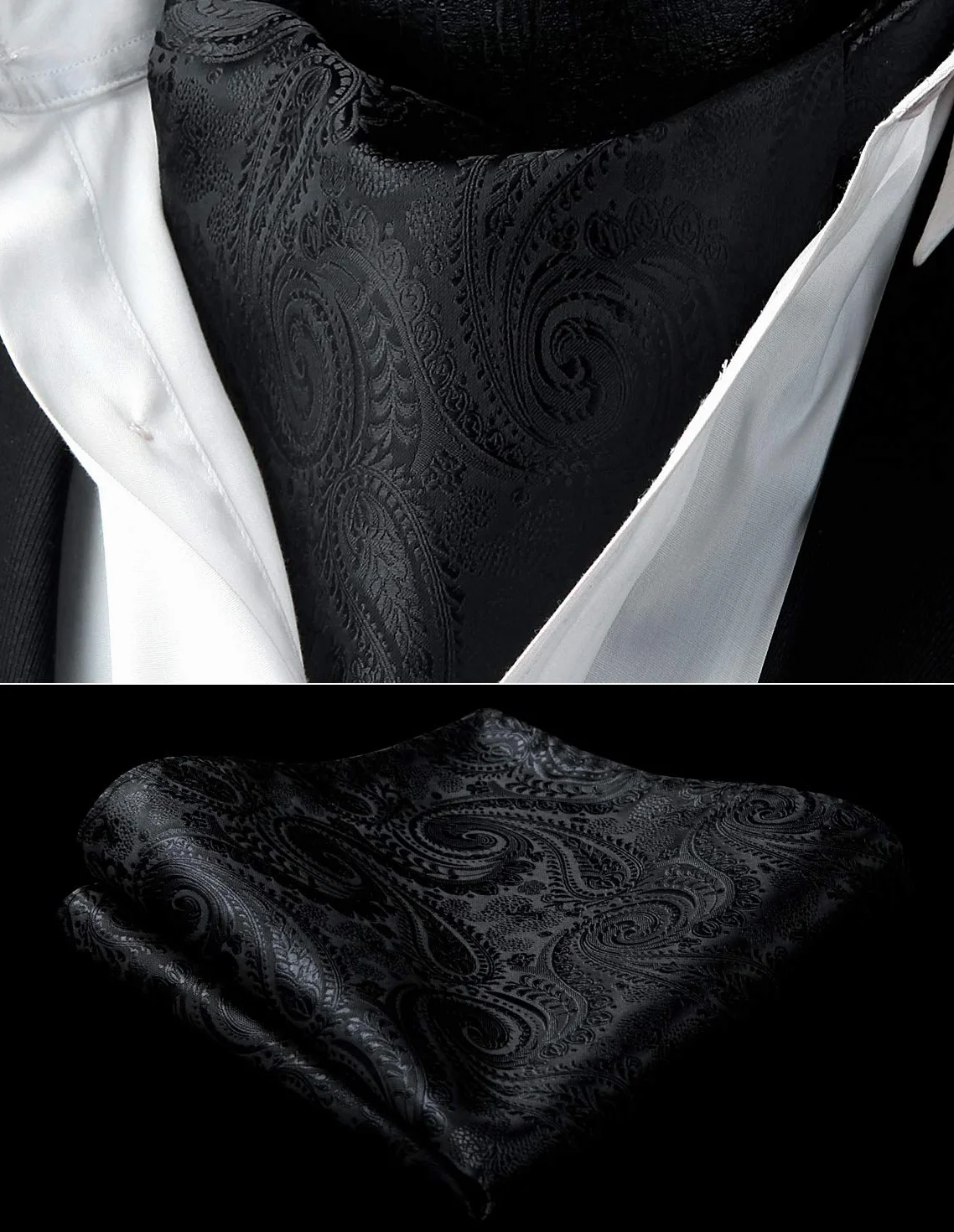 HISDERN Cravat dla mężczyzn paisley kwiatowe krawaty chusteczka żakardowe wesele Ascot krawat i kieszeń kwadratowy zestaw