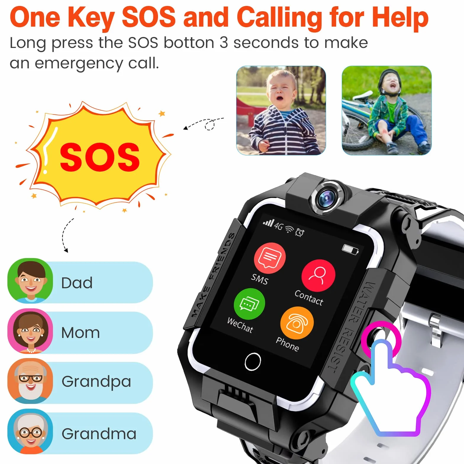 Smartwatch 4G dla dzieci, GPS Smartwatch z podwójną kamerą 360°, WiFi, wideo, rozmowy telefoniczne, SOS, krokomierz, wodoszczelność IP67, Smart Watch dla dziewcząt i chłopców (czarny)