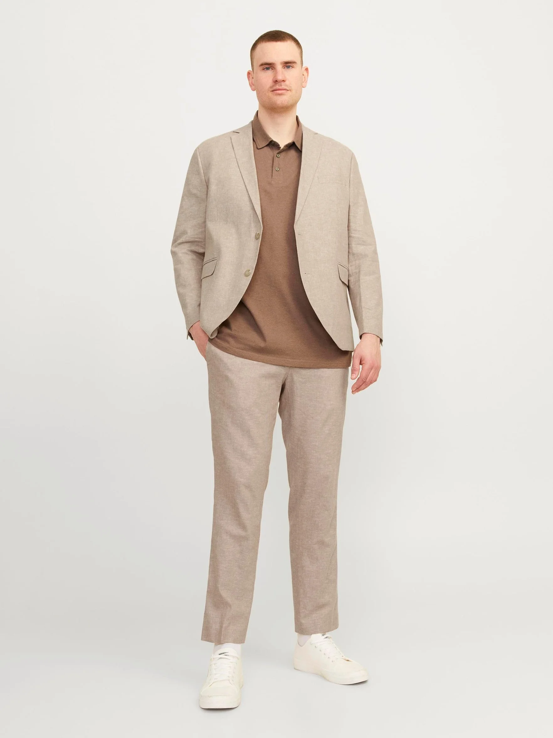 JACK & JONES Jprriviera Linen Suit Slim Fit Sn Pls garnitur męski, Trawertyny/Krój: slim fit, 66 Duże rozmiary