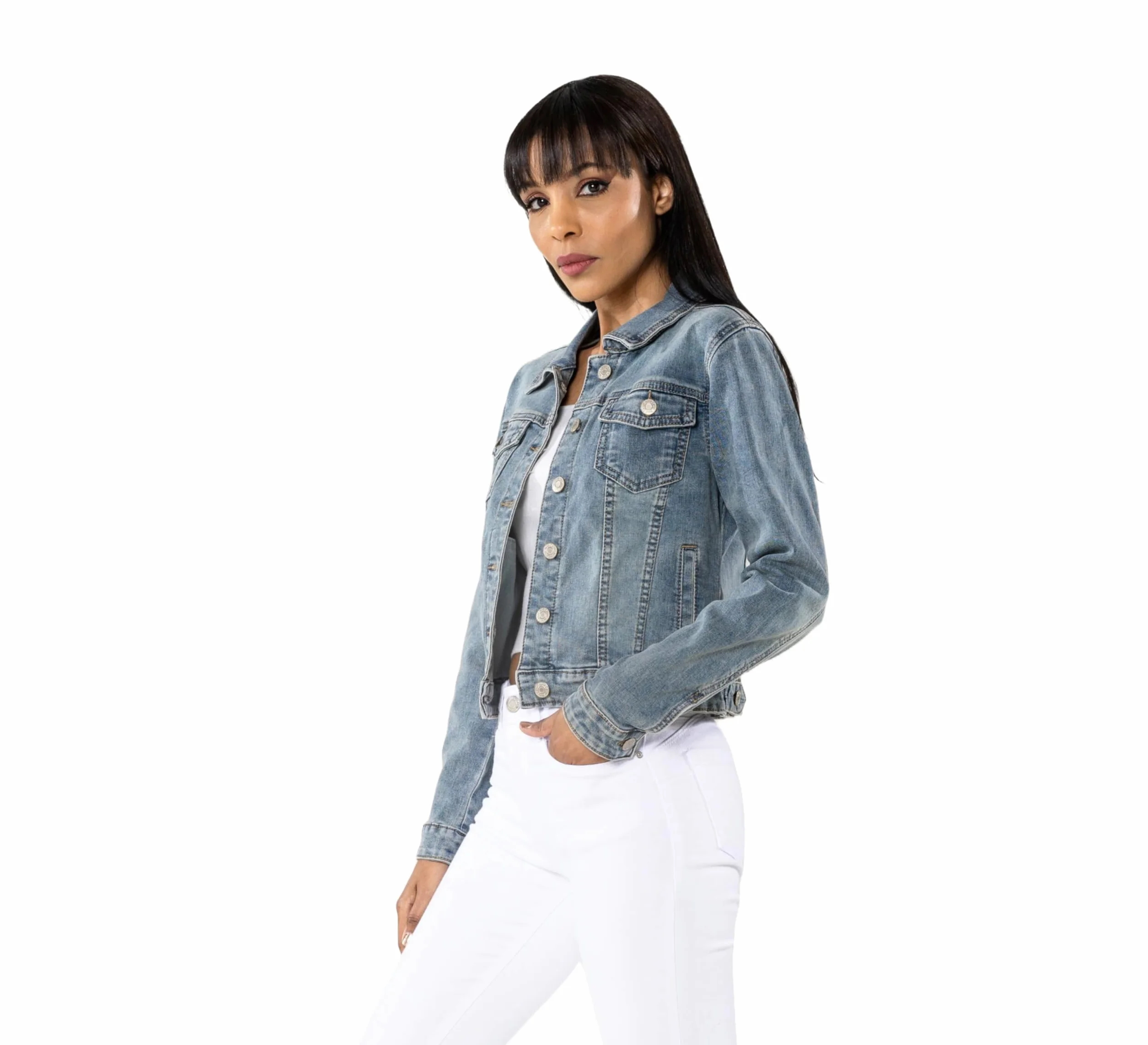 Nina Carter Damska kurtka dżinsowa Slim Fit, kurtka przejściowa, lekka, skinny stretch, denim casualowy