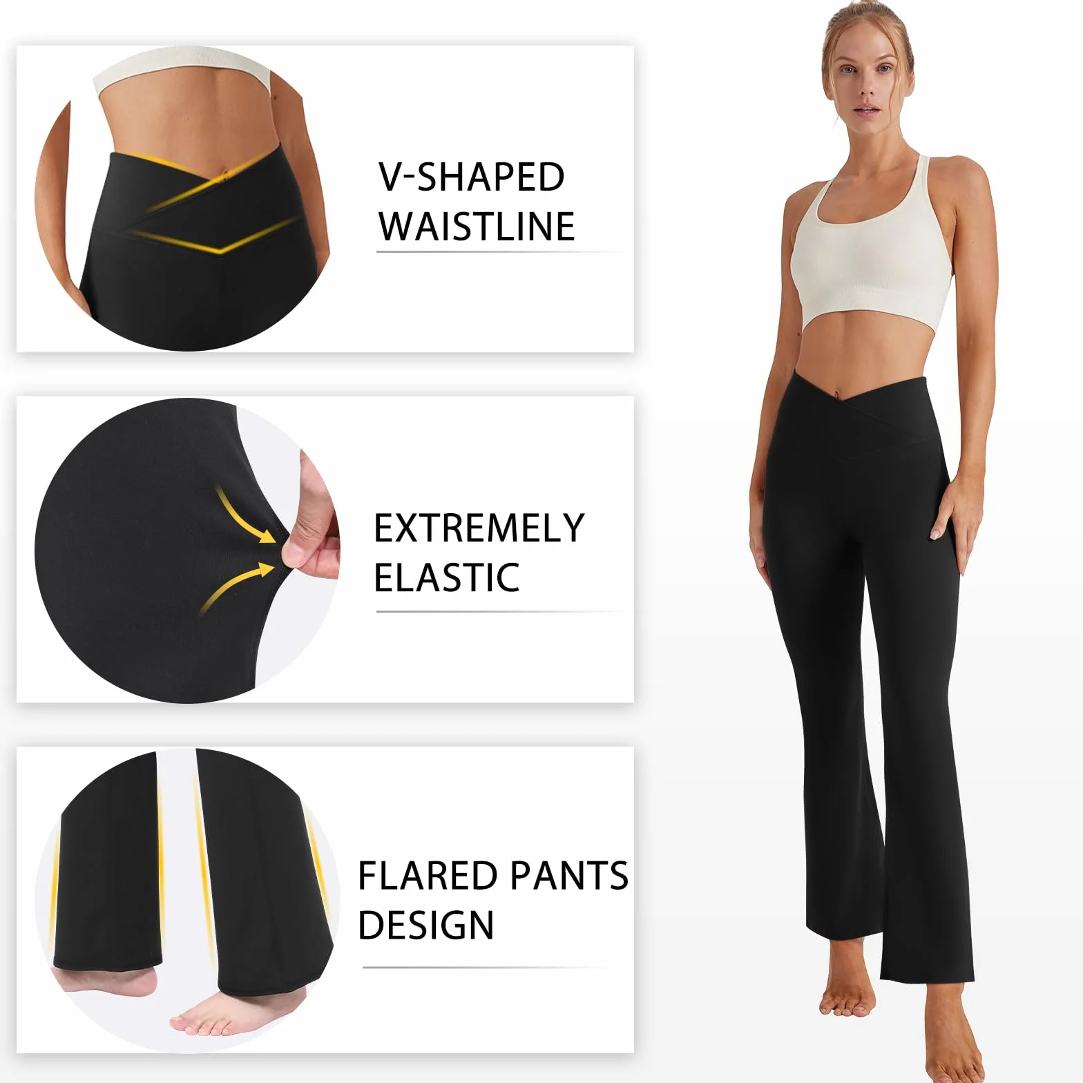 Damskie spodnie do jogi Glacspyg, Rozkloszowane spodnie z kieszeniami, rozmiar V, styl bootcut, spodnie sportowe i rekreacyjne do fitnessu