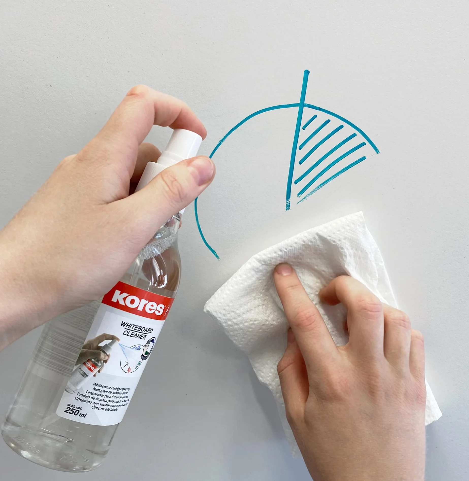 Kores - Whiteboard spray czyszczący do szkoły, biura i domu, wycieranie na sucho, przyjazny dla środowiska, opakowanie 1 x 250 ml