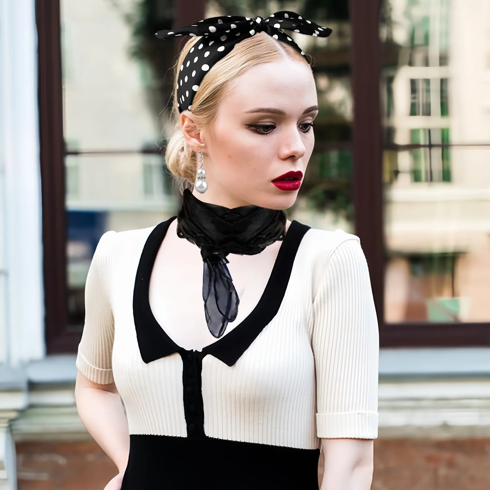 Grantop Akcesoria damskie w stylu lat 50. XX wieku, 12-częściowy zestaw akcesoriów damskich w stylu rockabilly z lat 50., retro akcesoria do kostiumu z szyfonowym szalikiem, rękawiczkami, opaską na